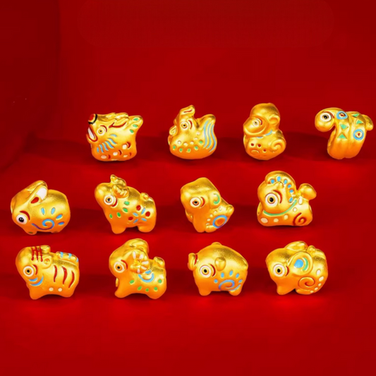 24K 999 Gold Mini Cute Enamel Chinese Zodiac Animal D.I.Y Charm Spacer Bead