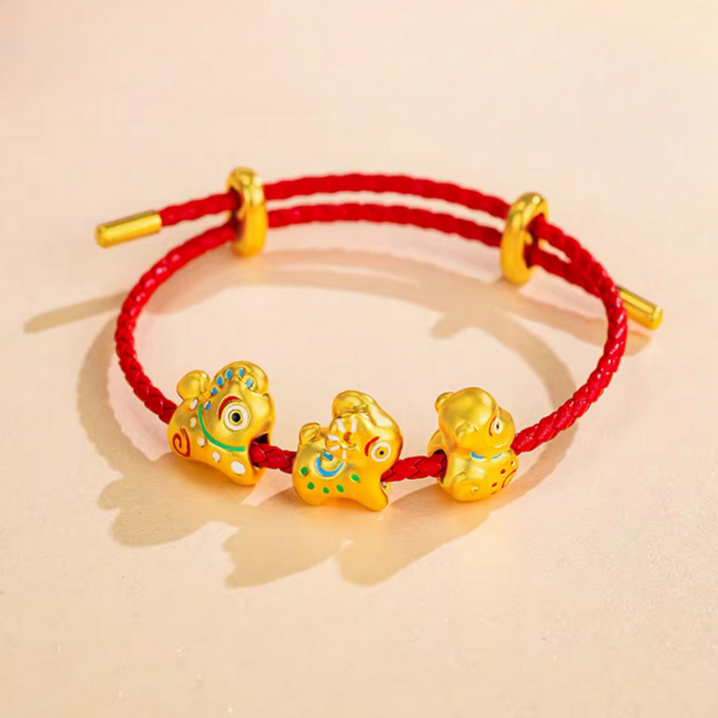 24K 999 Gold Mini Cute Enamel Chinese Zodiac Animal D.I.Y Charm Spacer Bead