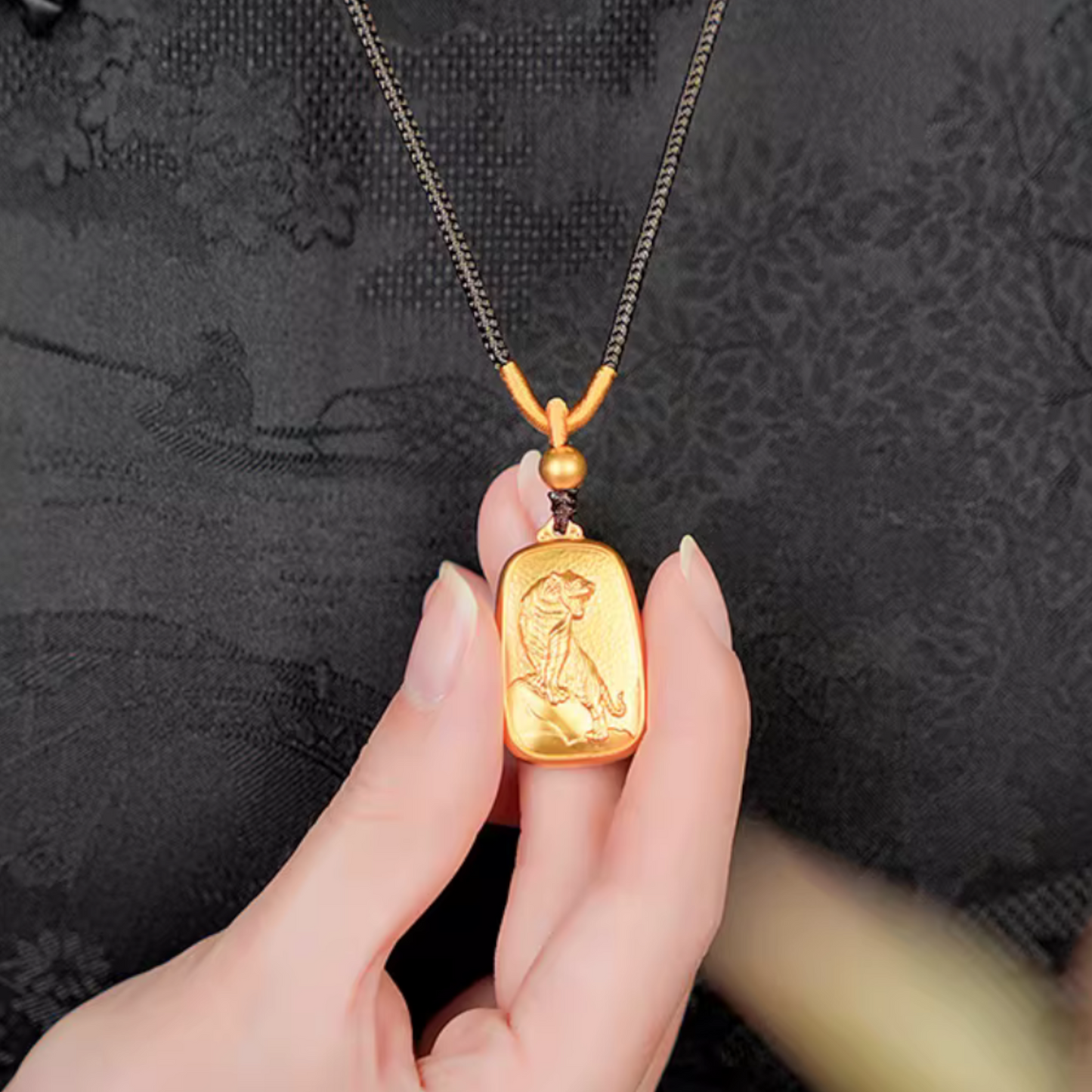 24K 999 Gold Chinese Zodiac Animal Pendant Rope Necklace