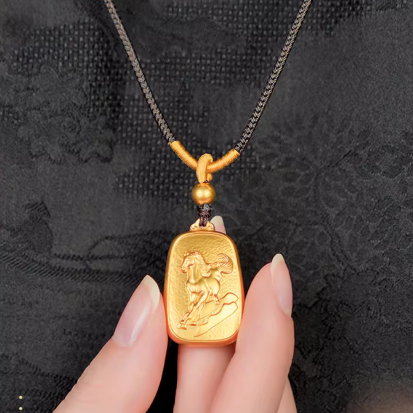 24K 999 Gold Chinese Zodiac Animal Pendant Rope Necklace