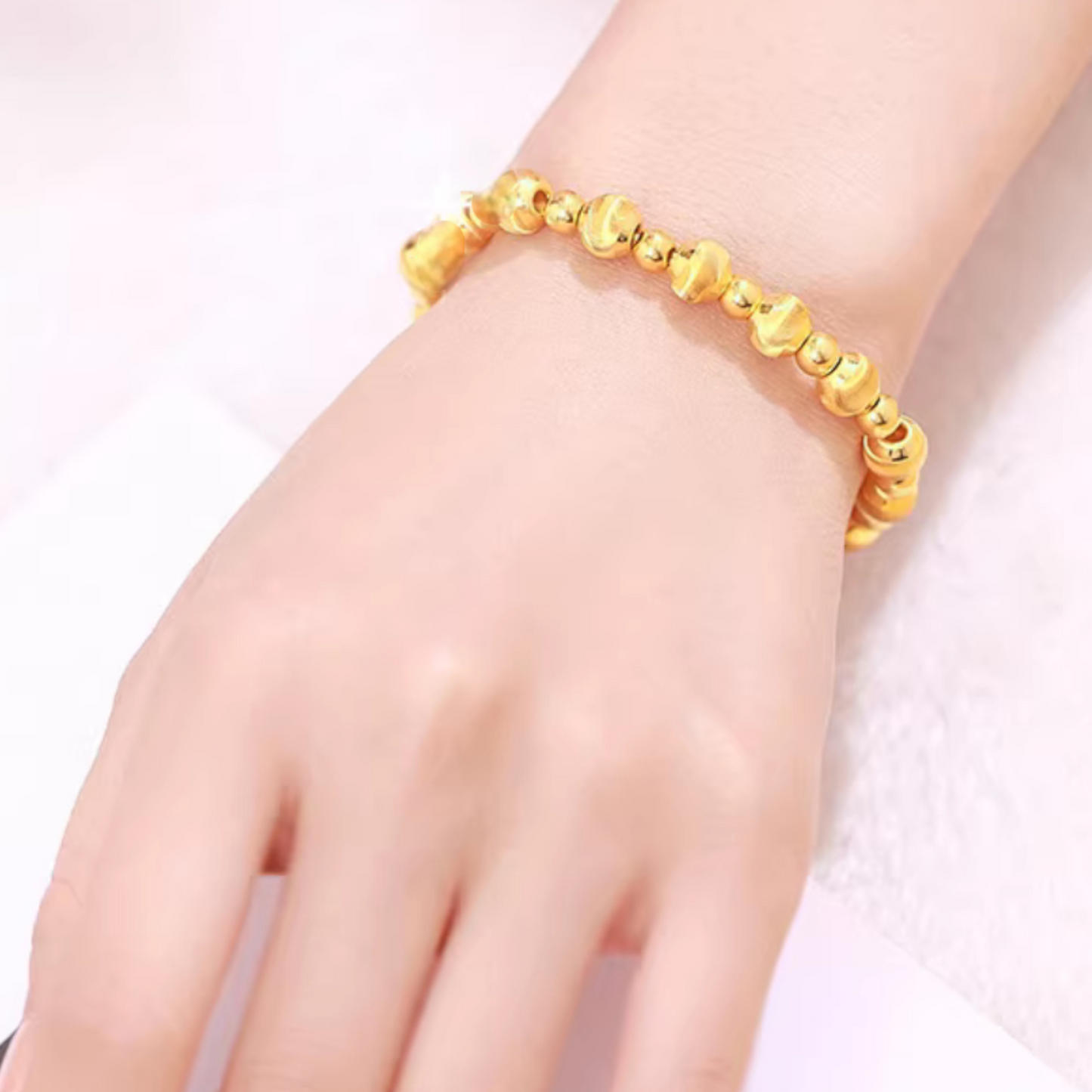 24k 999 Gold Lucky Cat Eye Beads Bracelet