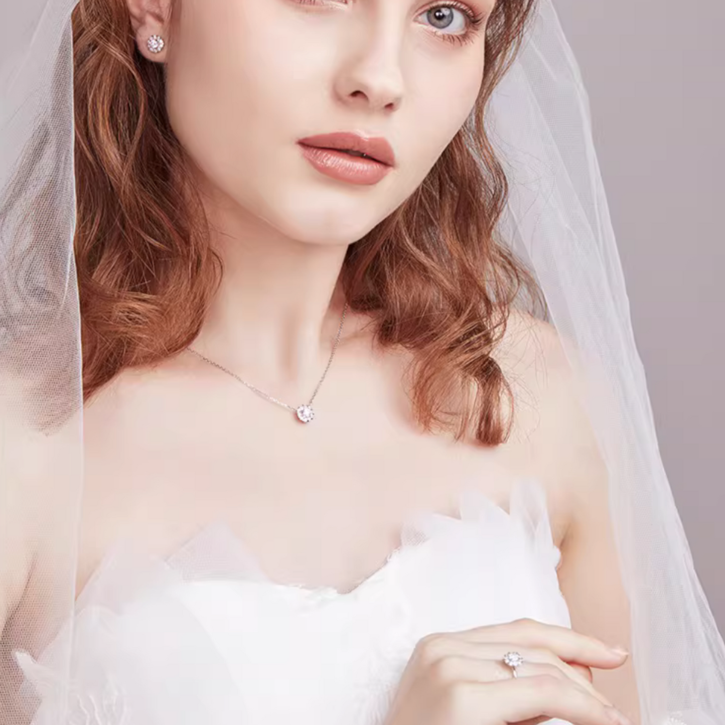 18K White Gold Diamond Pendant Necklace for Women Wedding Bridal
