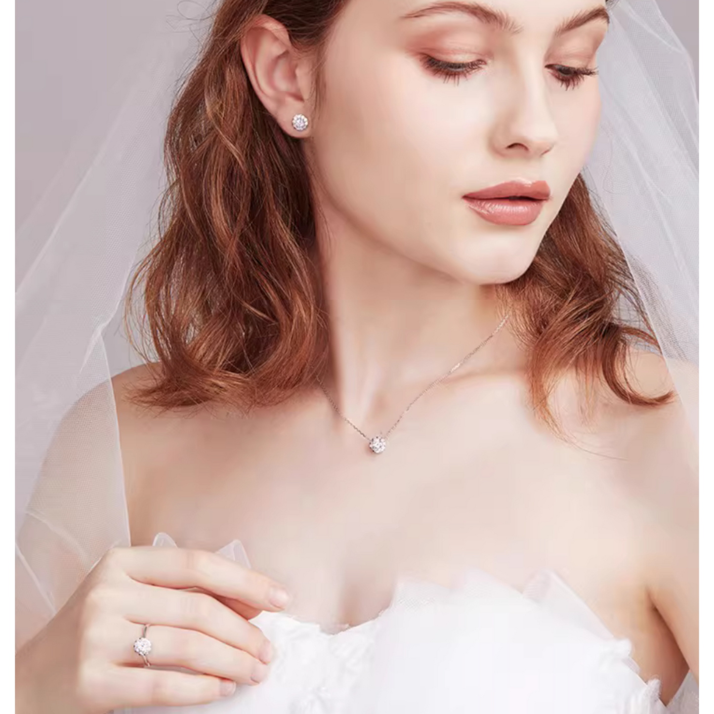 18K White Gold Diamond Pendant Necklace for Women Wedding Bridal