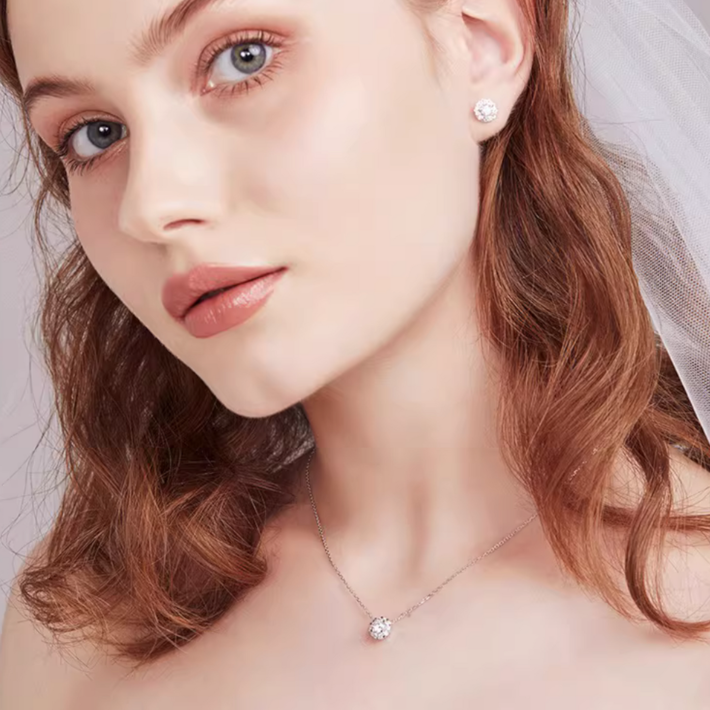 18K White Gold Diamond Pendant Necklace for Women Wedding Bridal