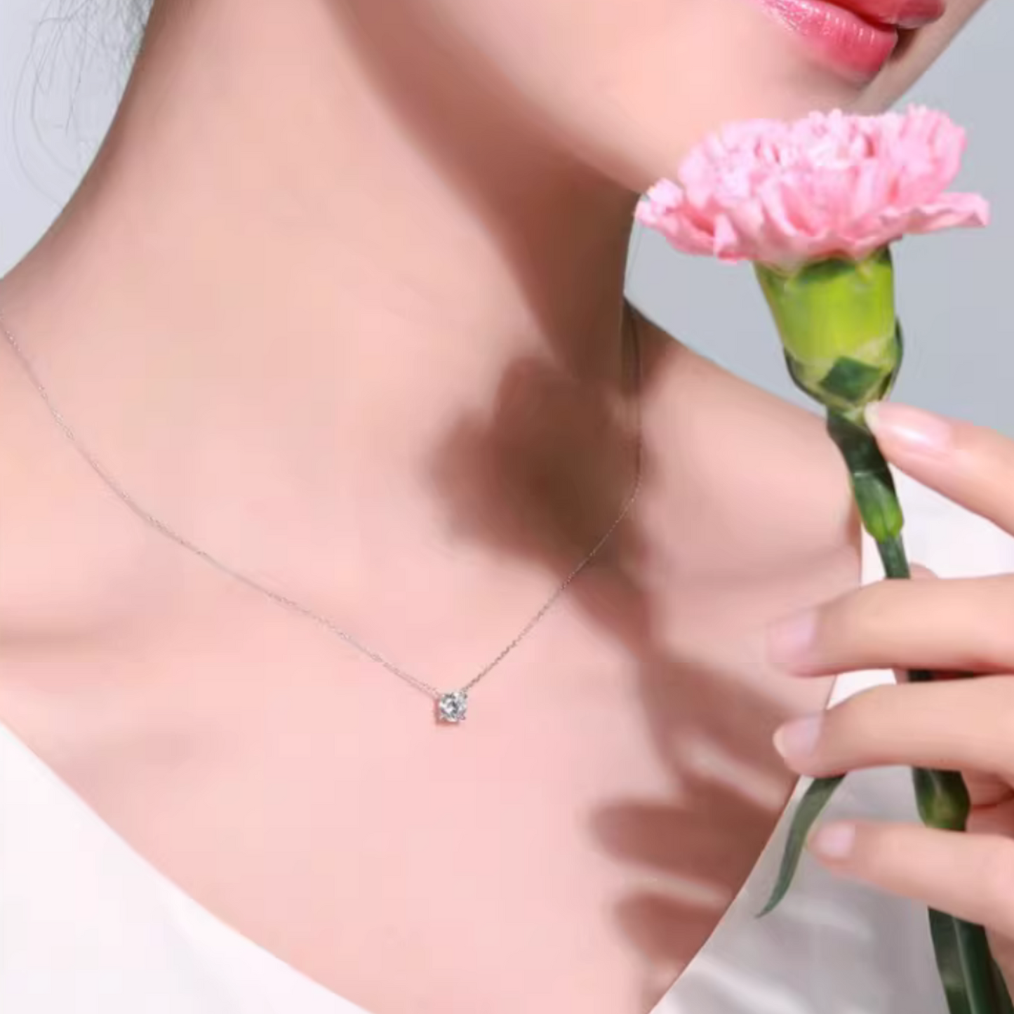 18K White Gold Diamond Pendant Necklace for Women Wedding Bridal