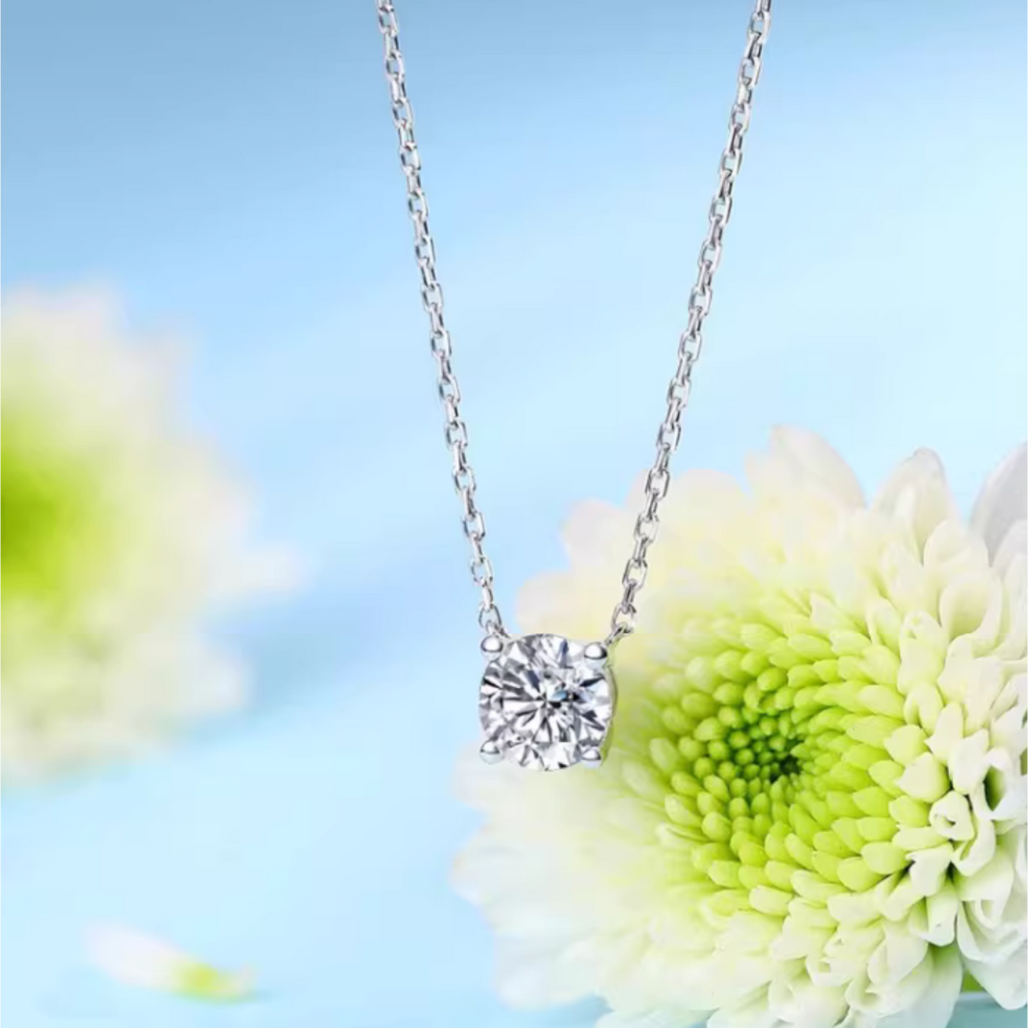 18K White Gold Diamond Pendant Necklace for Women Wedding Bridal