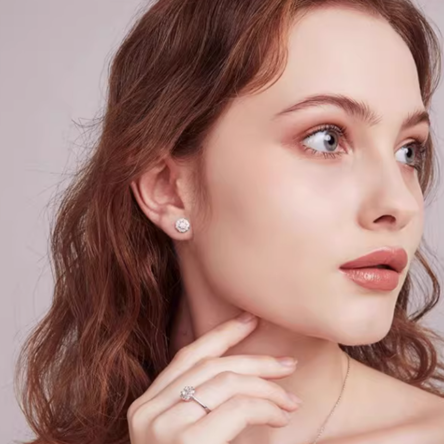 18K White Gold Minimal Diamond Wedding Bridal Stud Earrings and Necklace