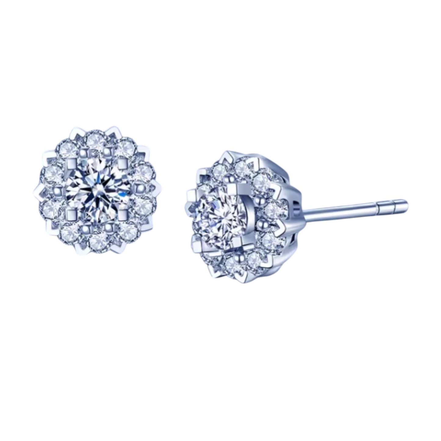 18K White Gold Minimal Diamond Wedding Bridal Stud Earrings and Necklace
