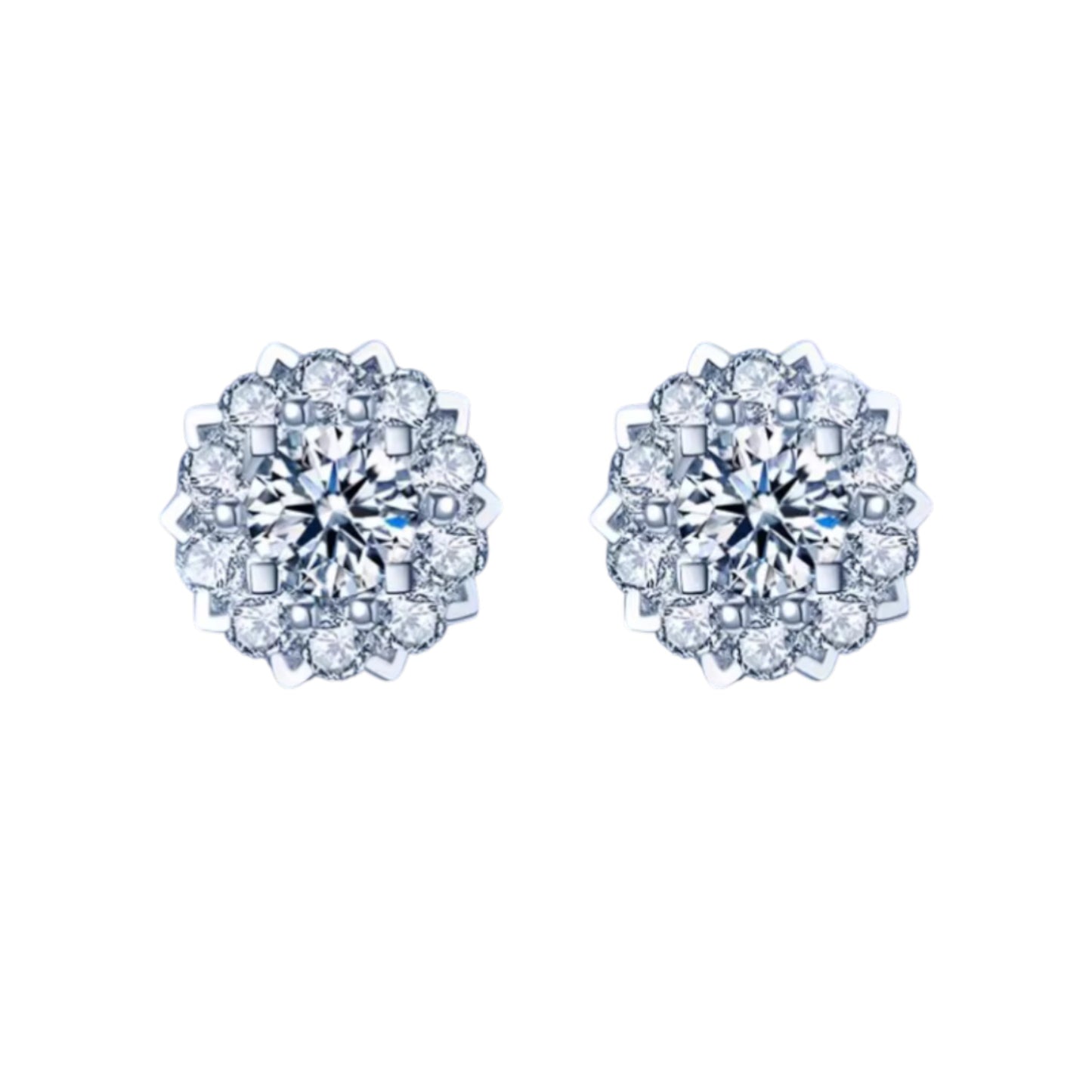18K White Gold Minimal Diamond Wedding Bridal Stud Earrings and Necklace