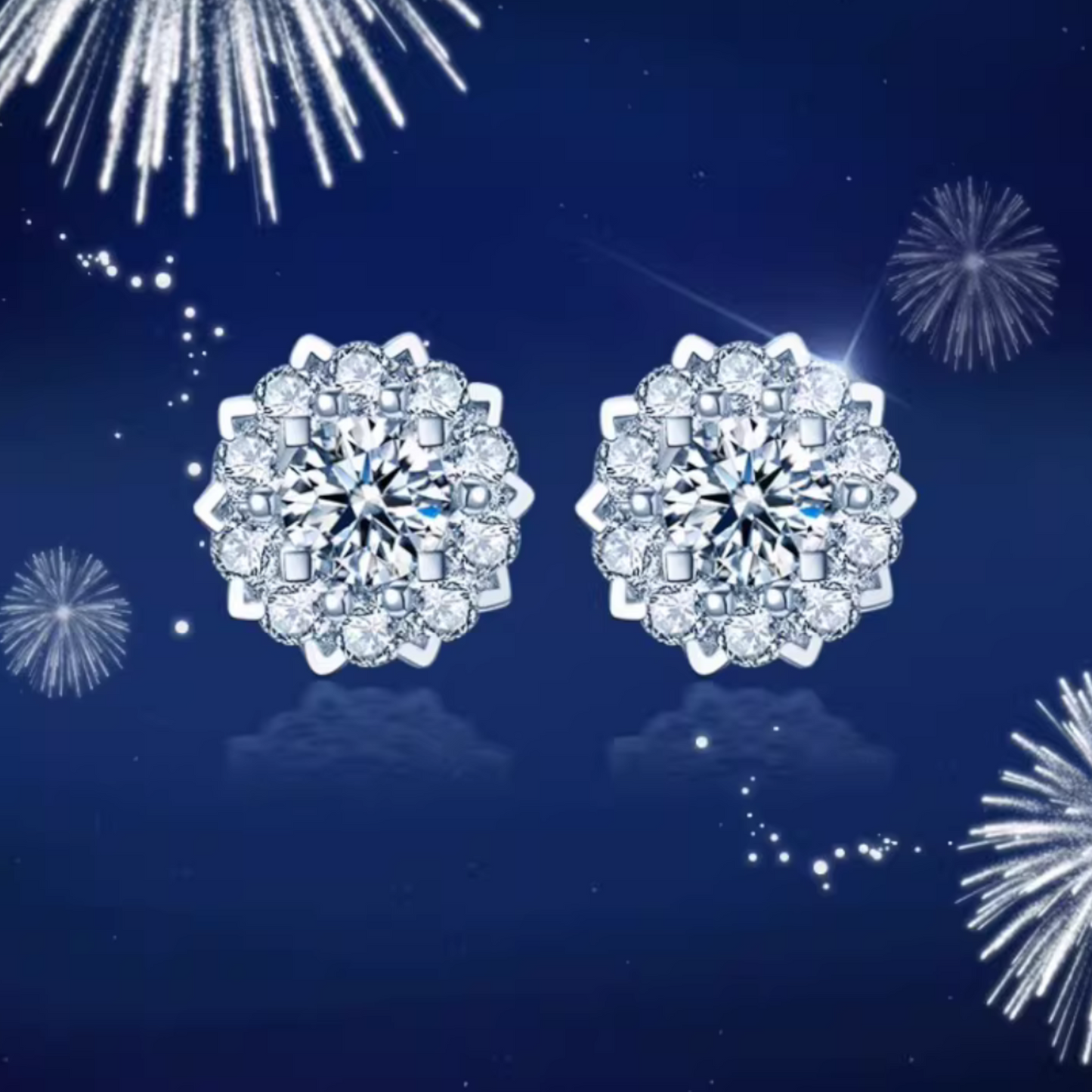18K White Gold Minimal Diamond Wedding Bridal Stud Earrings and Necklace