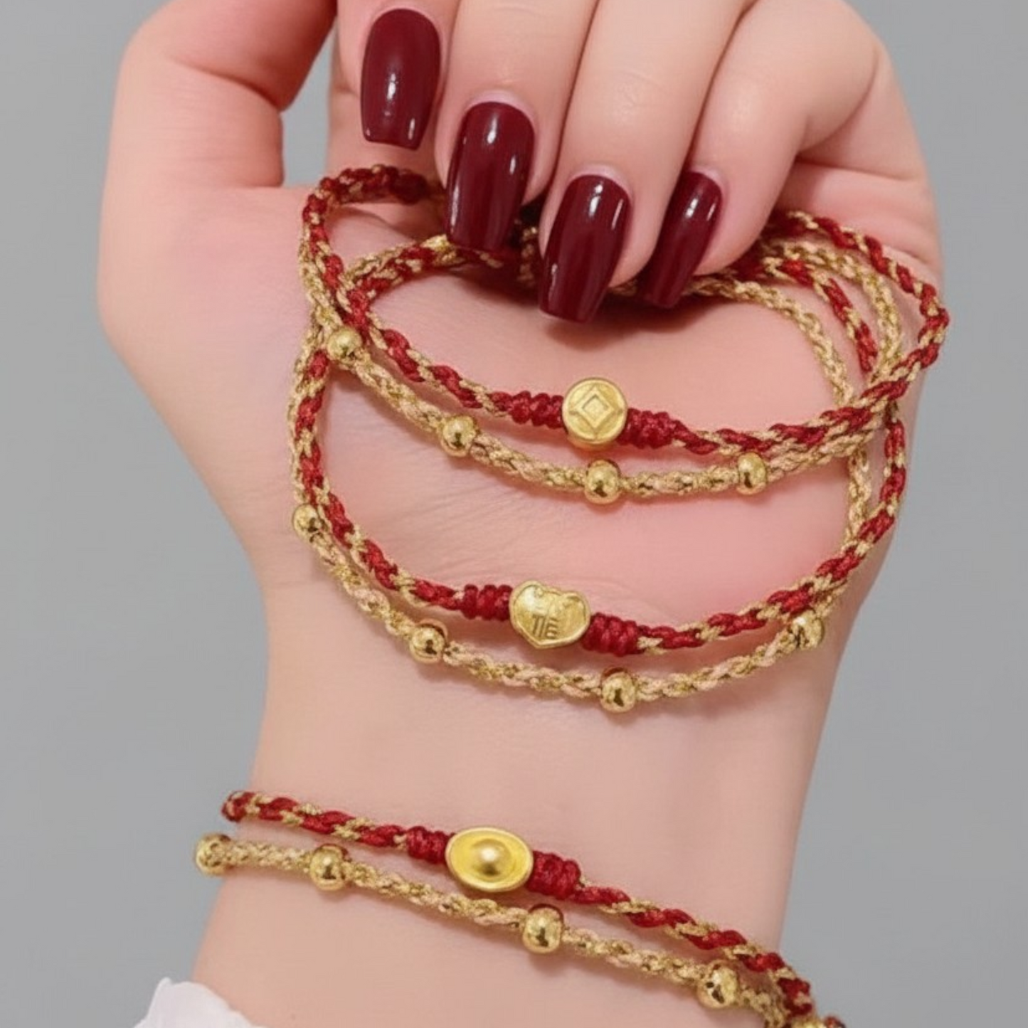 24K 999 Gold Blessing Charm Ingot Charm Double Layer Beads Bracelet