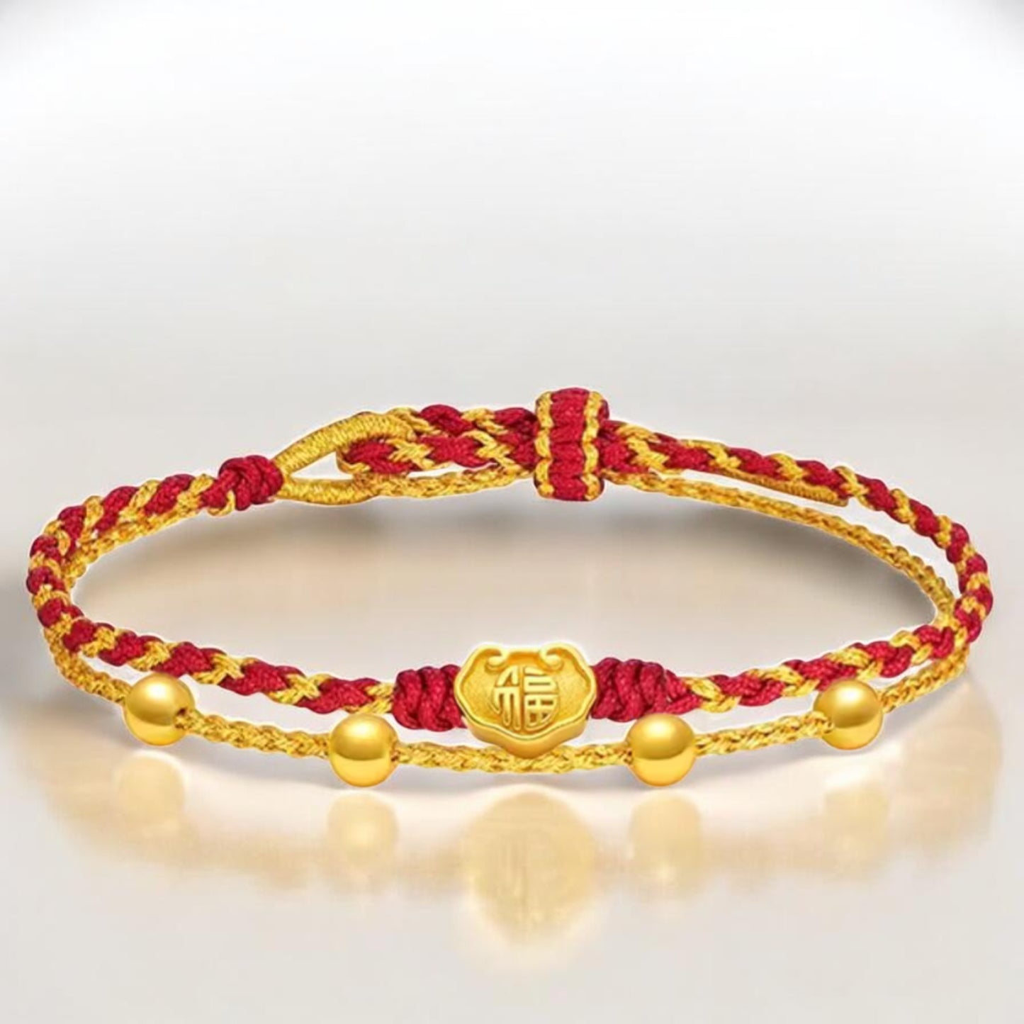 24K 999 Gold Blessing Charm Ingot Charm Double Layer Beads Bracelet