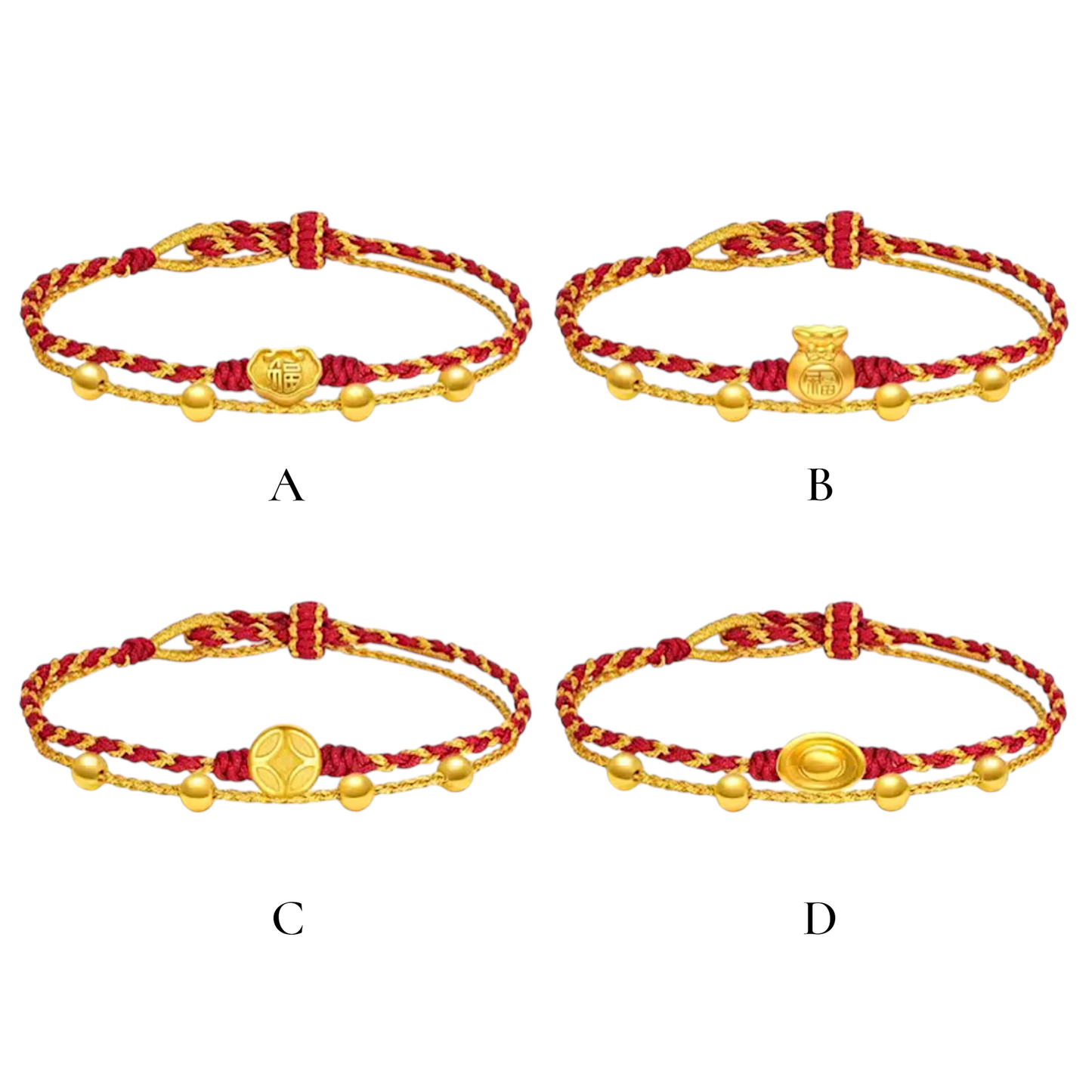24K 999 Gold Blessing Charm Ingot Charm Double Layer Beads Bracelet
