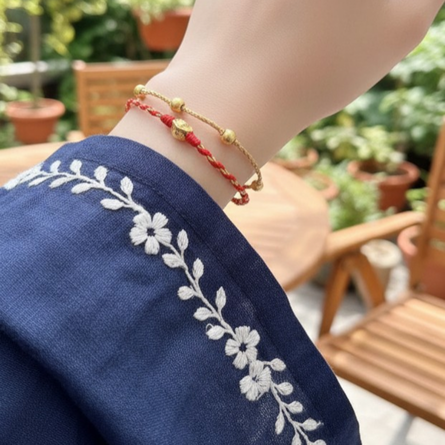 24K 999 Gold Blessing Charm Ingot Charm Double Layer Beads Bracelet
