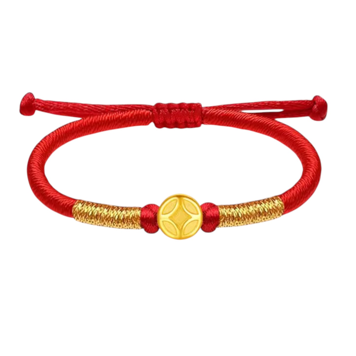 24K 999 Gold Blessing Charm Ingot Charm Beads Adjustable Bracelet