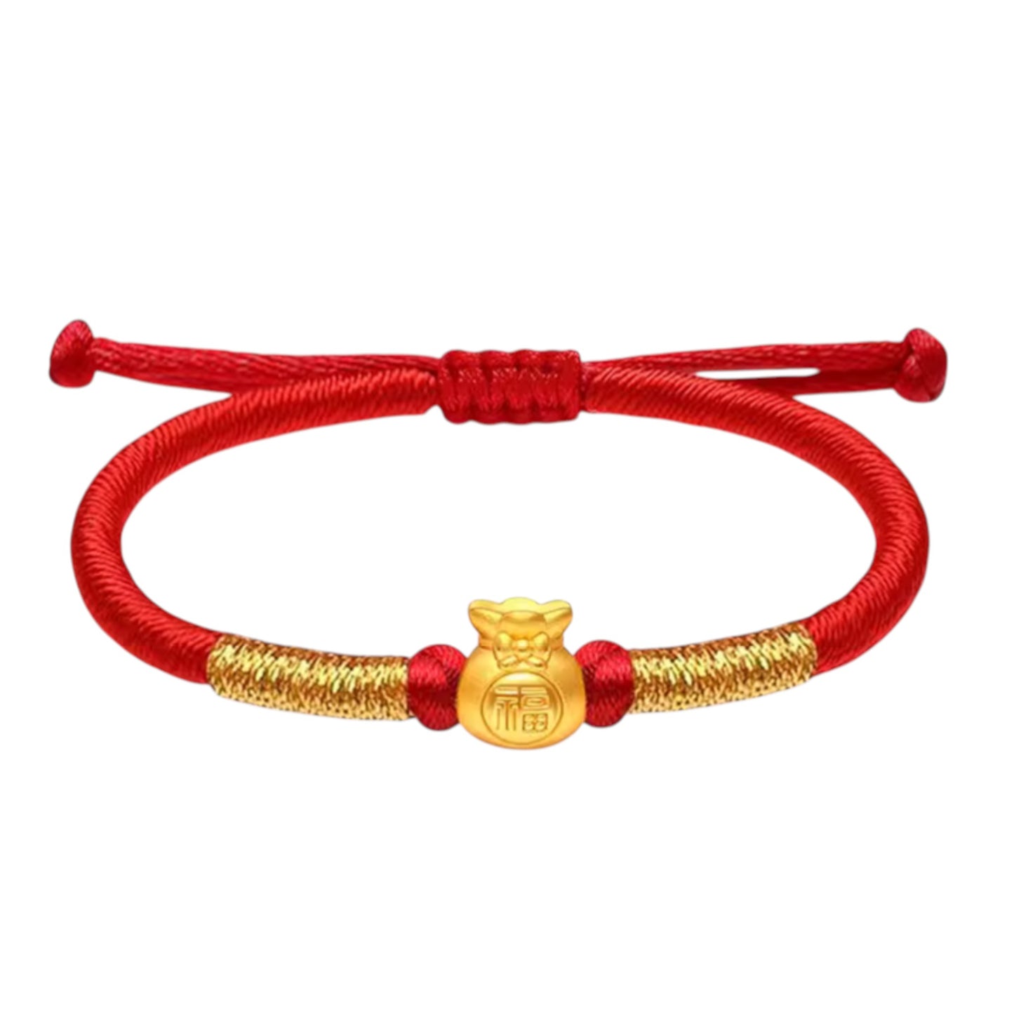 24K 999 Gold Blessing Charm Ingot Charm Beads Adjustable Bracelet