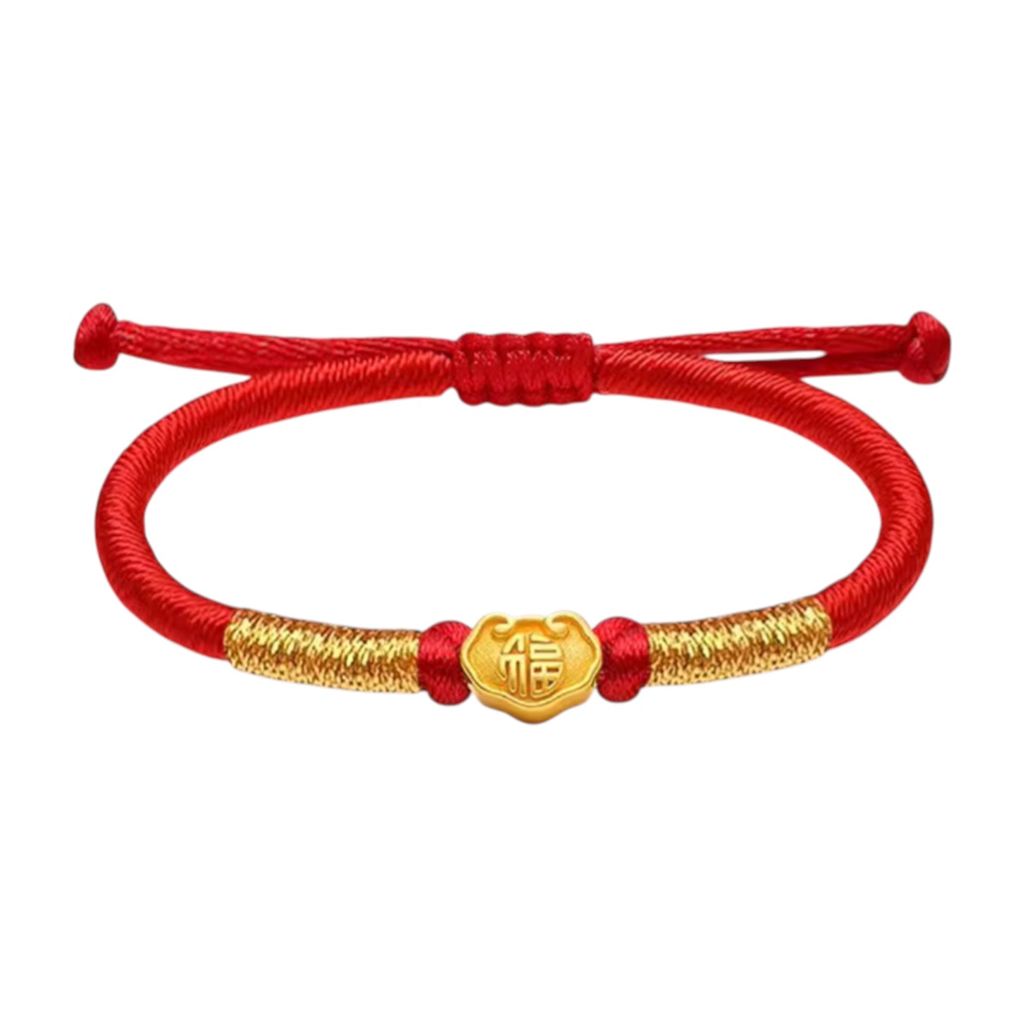 24K 999 Gold Blessing Charm Ingot Charm Beads Adjustable Bracelet