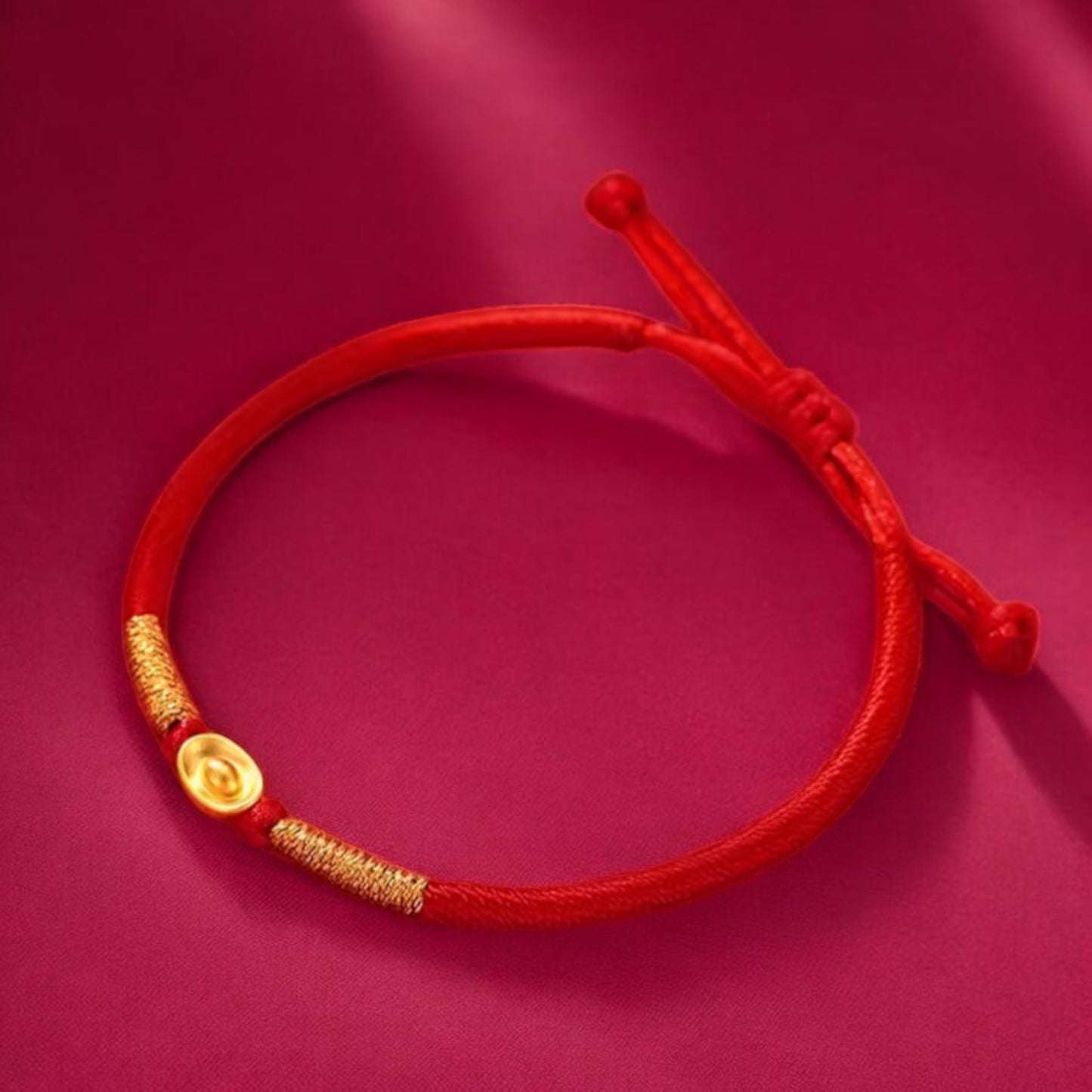 24K 999 Gold Blessing Charm Ingot Charm Beads Adjustable Bracelet