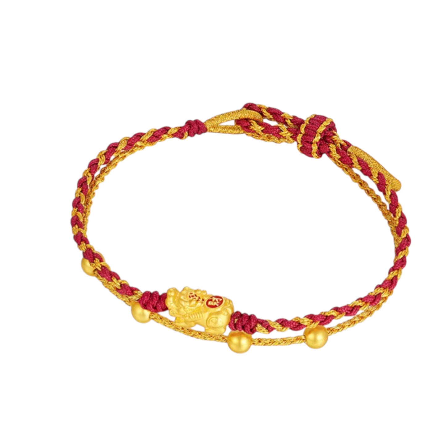 24K 999 Gold Enamel Ingot Pixiu Gourd Lucky Bag Charm Layer Rope Braided Bracelet