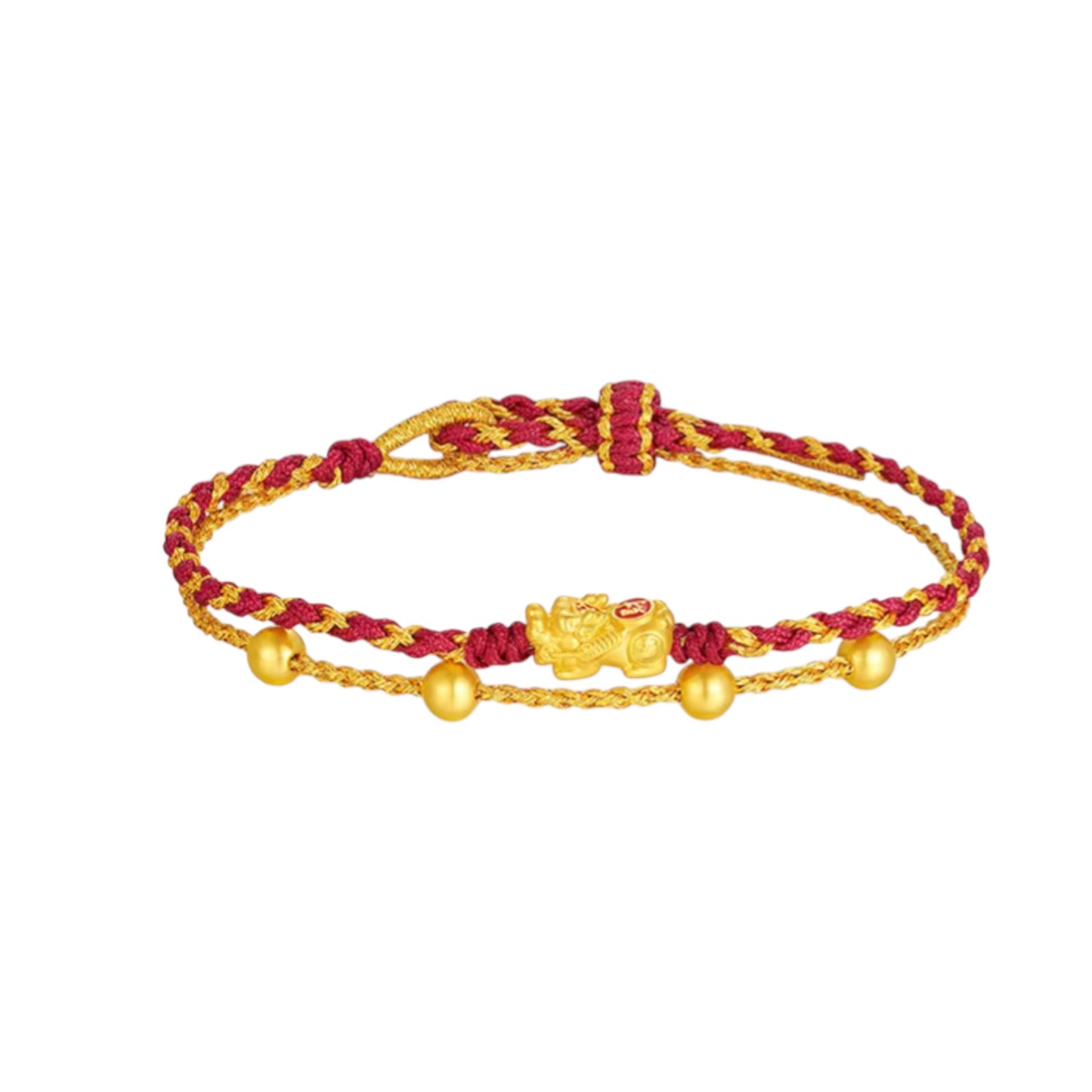 24K 999 Gold Enamel Ingot Pixiu Gourd Lucky Bag Charm Layer Rope Braided Bracelet