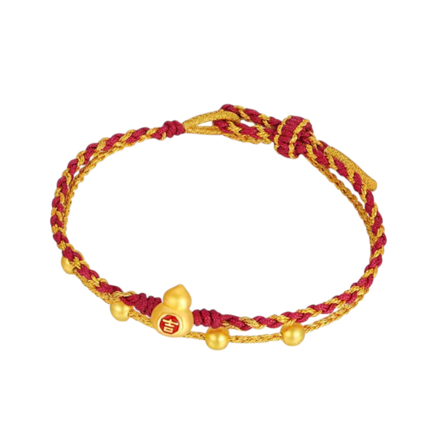 24K 999 Gold Enamel Ingot Pixiu Gourd Lucky Bag Charm Layer Rope Braided Bracelet