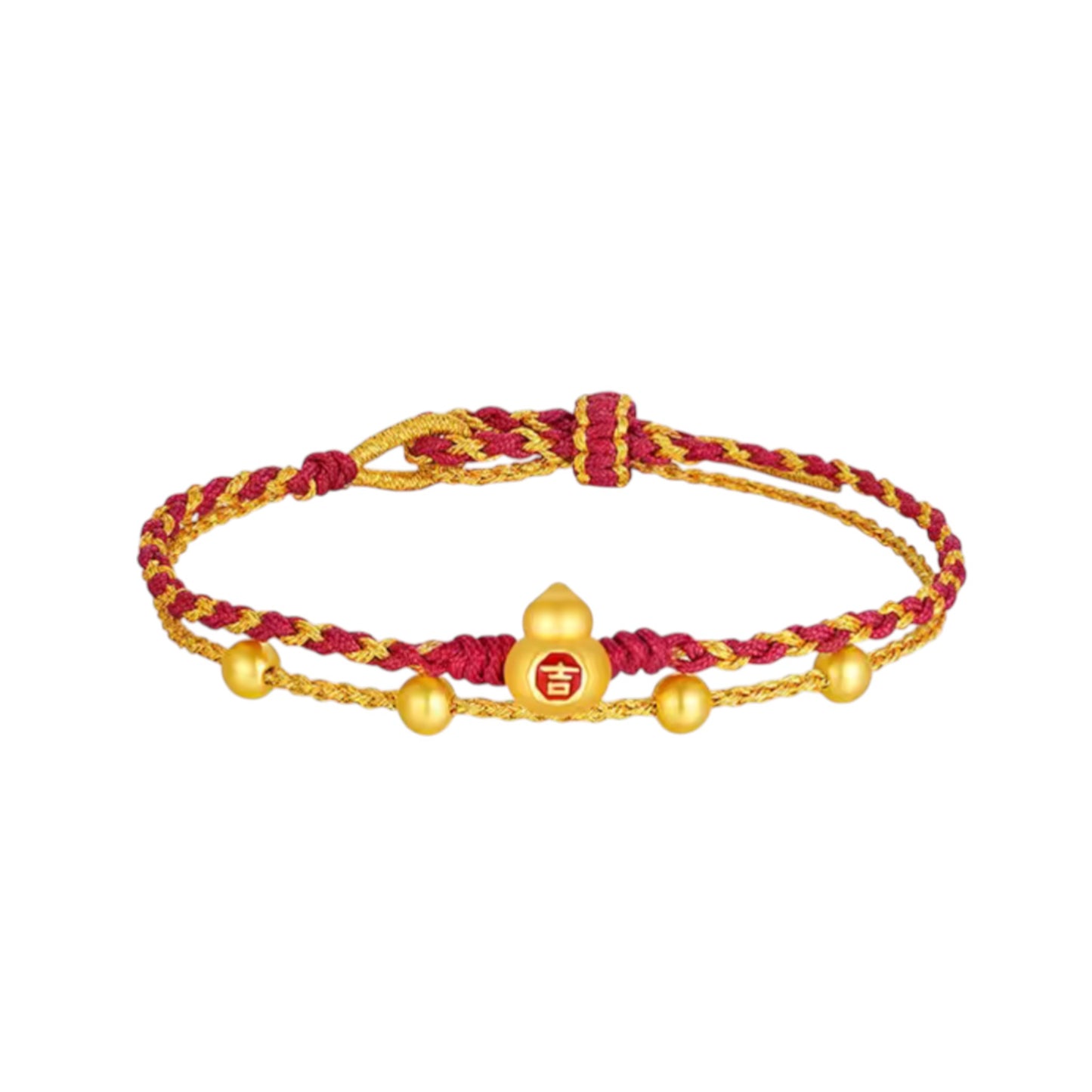 24K 999 Gold Enamel Ingot Pixiu Gourd Lucky Bag Charm Layer Rope Braided Bracelet