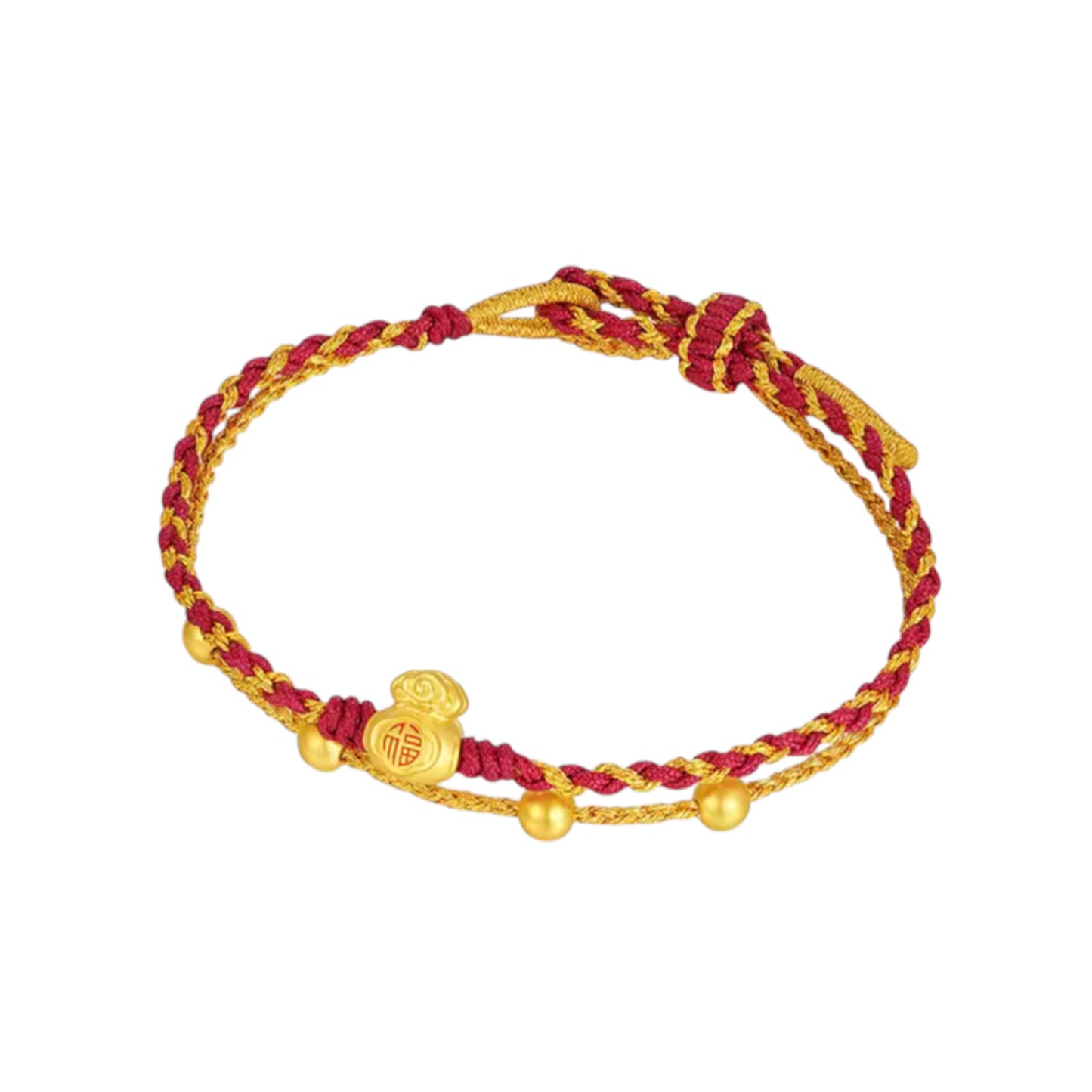 24K 999 Gold Enamel Ingot Pixiu Gourd Lucky Bag Charm Layer Rope Braided Bracelet