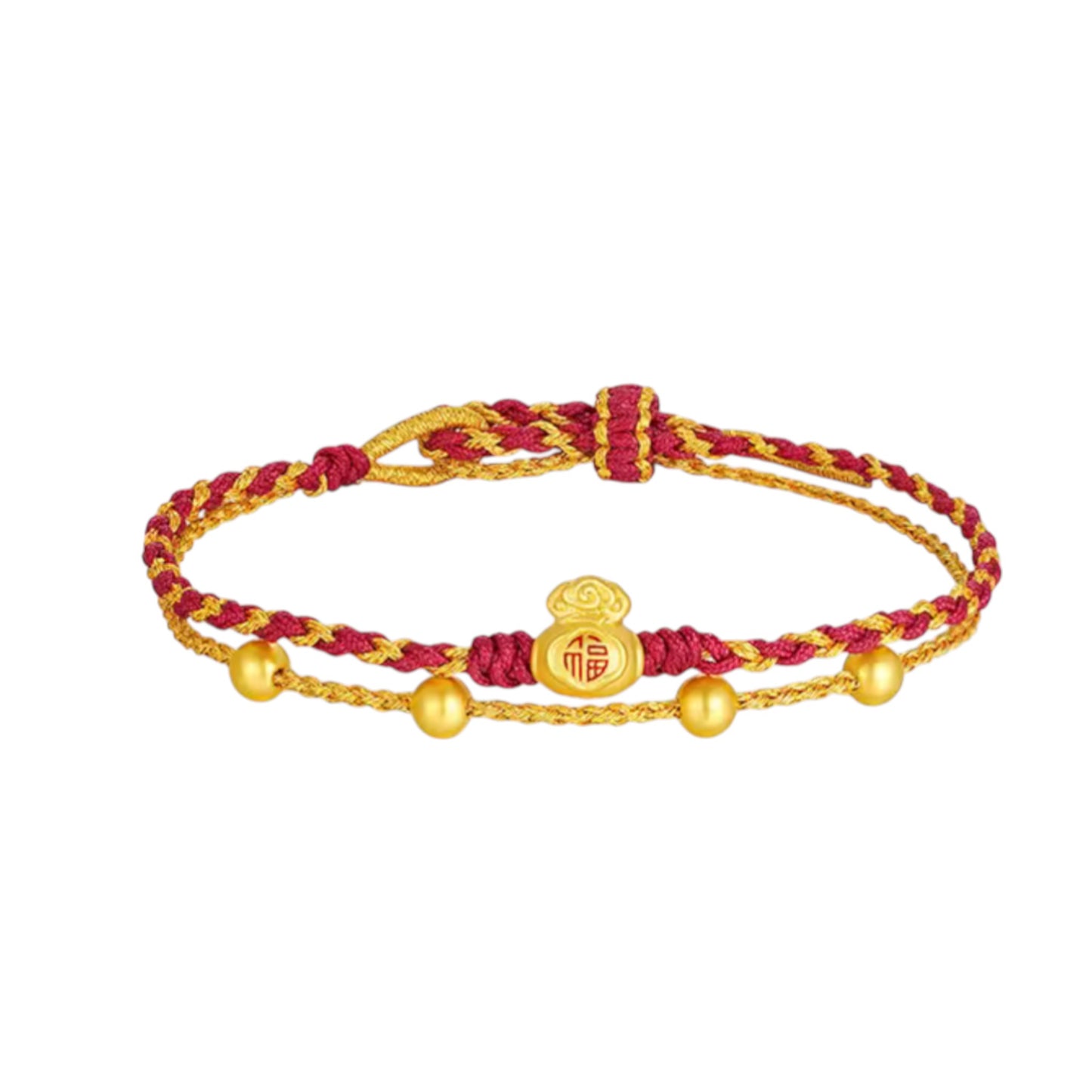 24K 999 Gold Enamel Ingot Pixiu Gourd Lucky Bag Charm Layer Rope Braided Bracelet