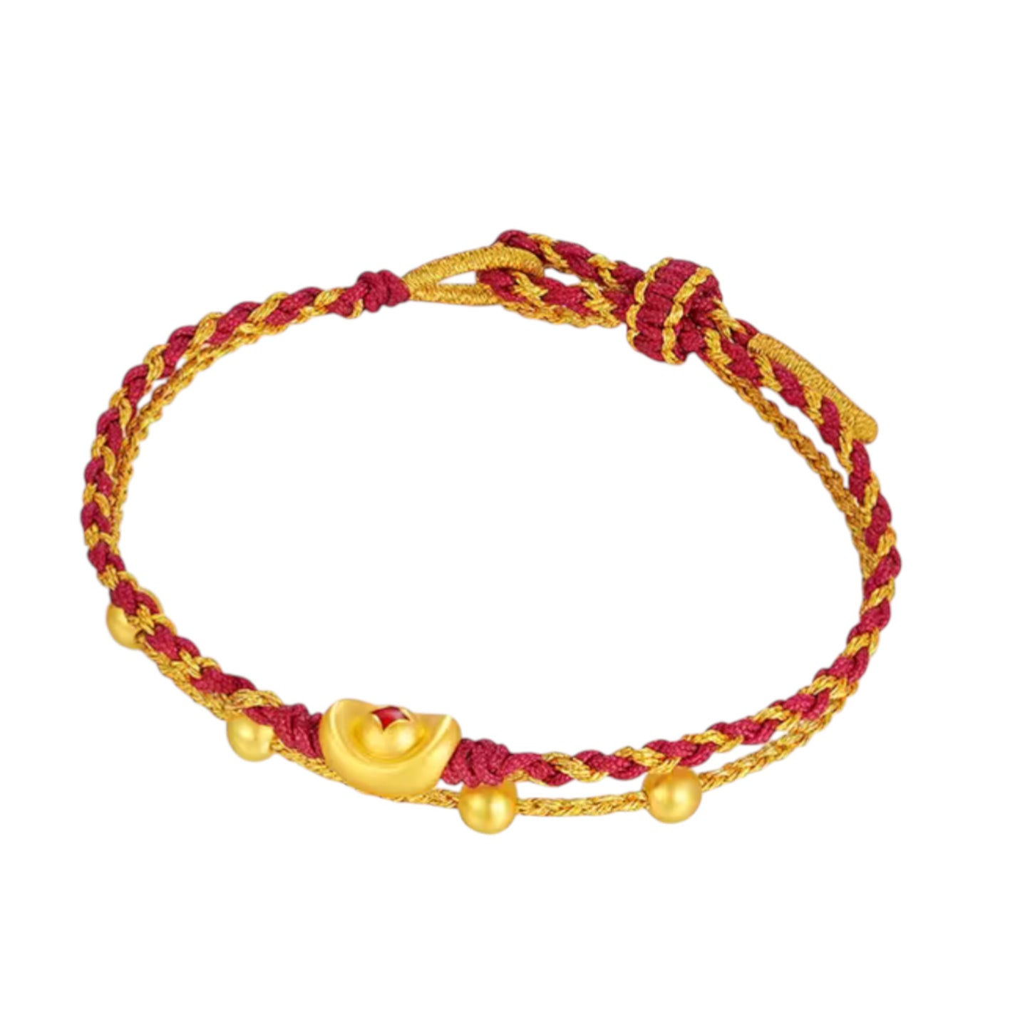 24K 999 Gold Enamel Ingot Pixiu Gourd Lucky Bag Charm Layer Rope Braided Bracelet