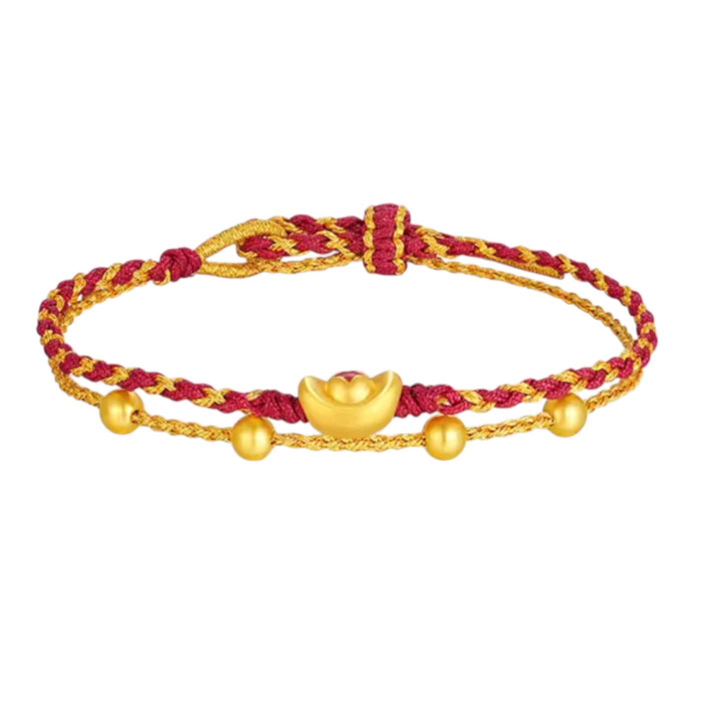 24K 999 Gold Enamel Ingot Pixiu Gourd Lucky Bag Charm Layer Rope Braided Bracelet