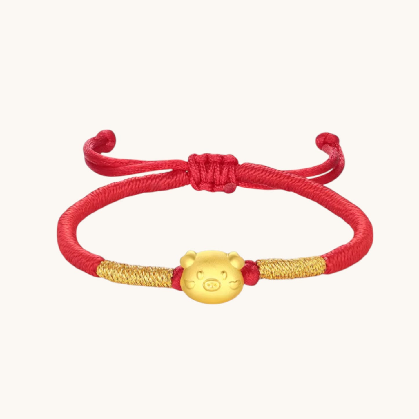 24K 999 Gold Chinese Zodiac Animal Charm Adjustable Rope Bracelet