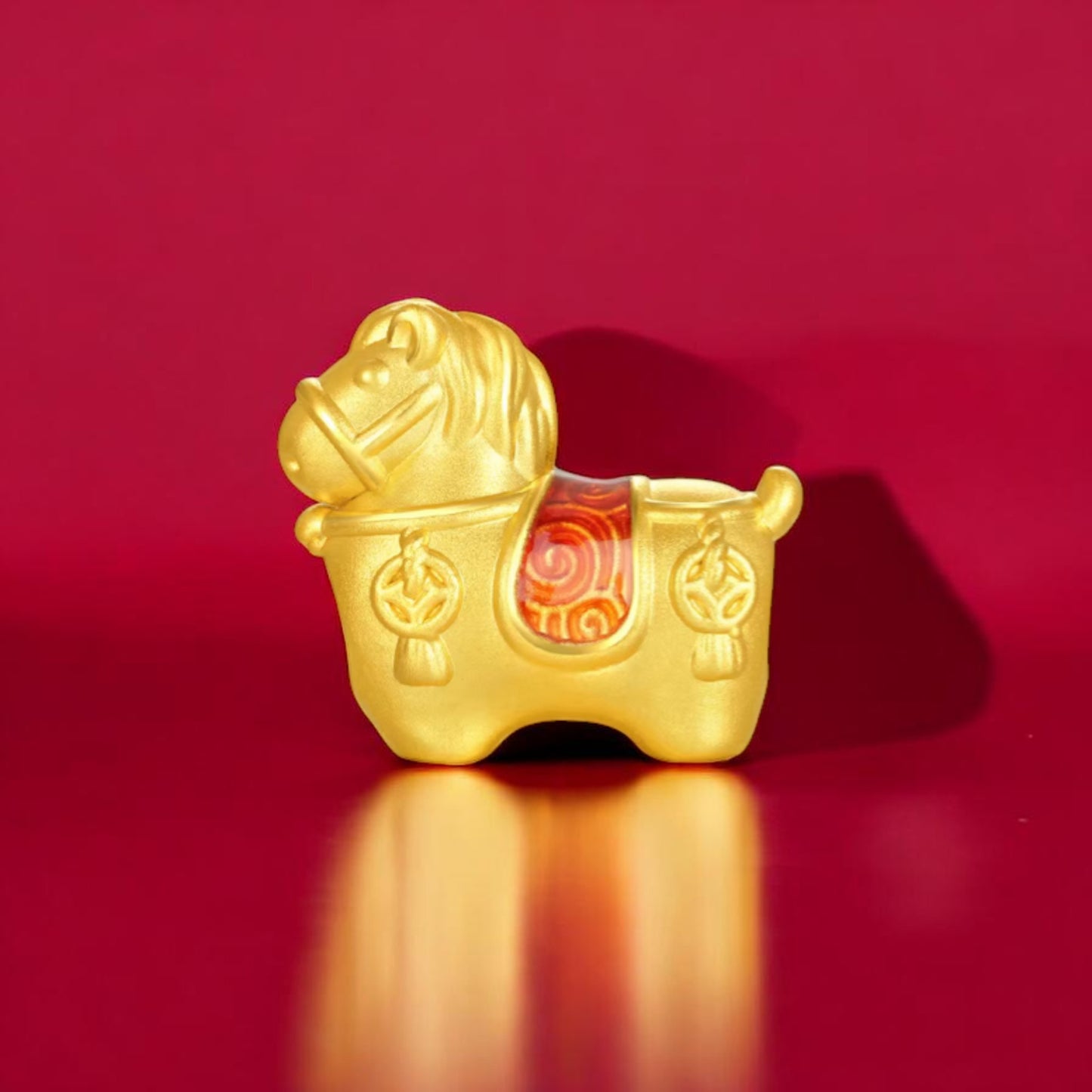 24K 999 Gold Enamel Horse Charm With Rope Braided Adjustable Bracelet