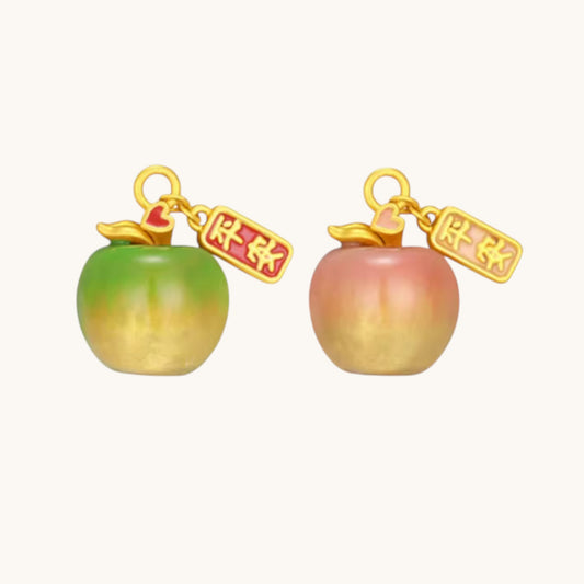 24k 999 Gold Thermochromic Enamel Apple Charm Peace and joy Pendant