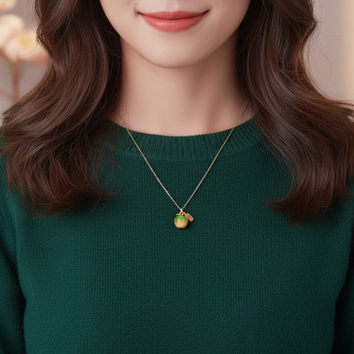 24k 999 Gold Thermochromic Enamel Apple Charm Peace and joy Pendant