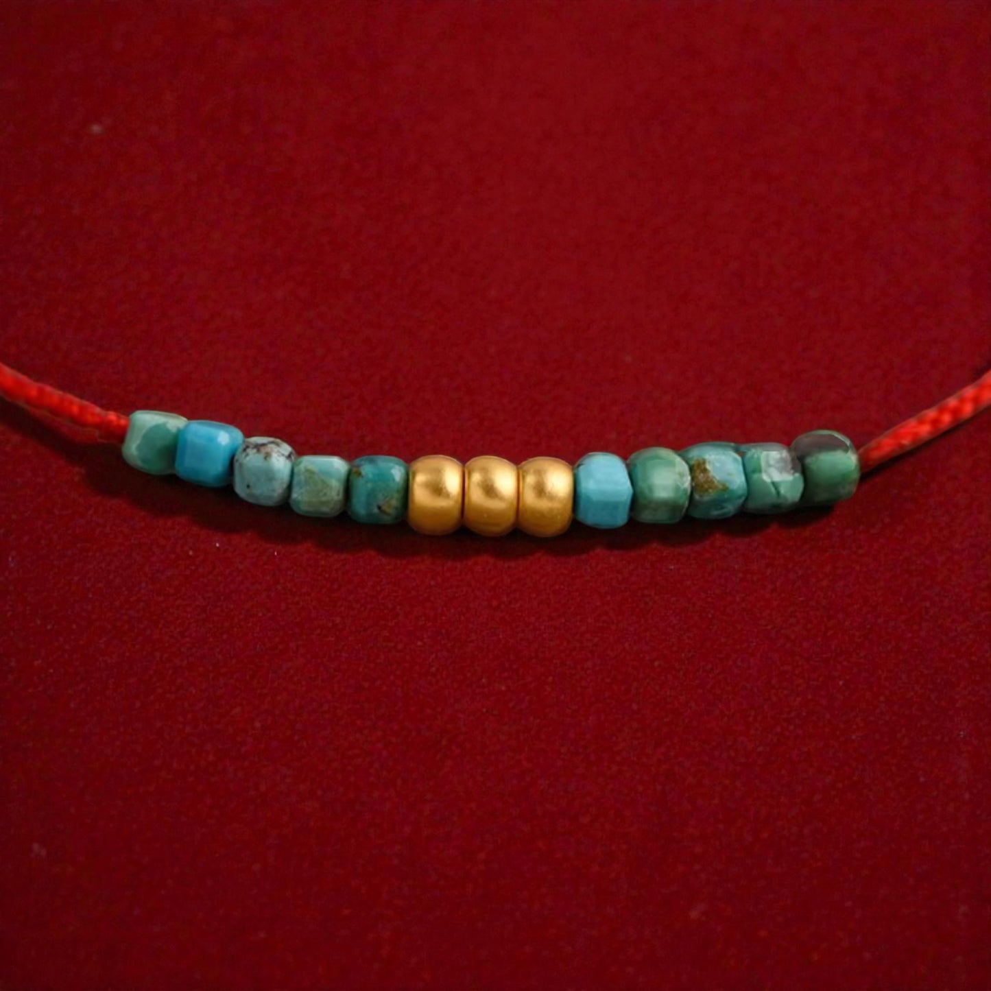 24k 999 Gold Beads Turquoise Fine Red Rope Bracelet and Anklet for Men and Women