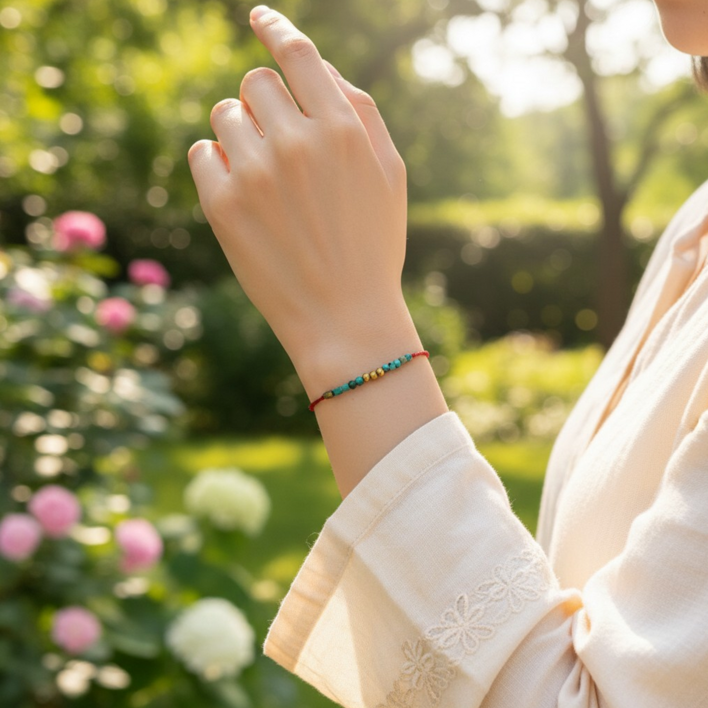 24k 999 Gold Beads Turquoise Fine Red Rope Bracelet and Anklet for Men and Women