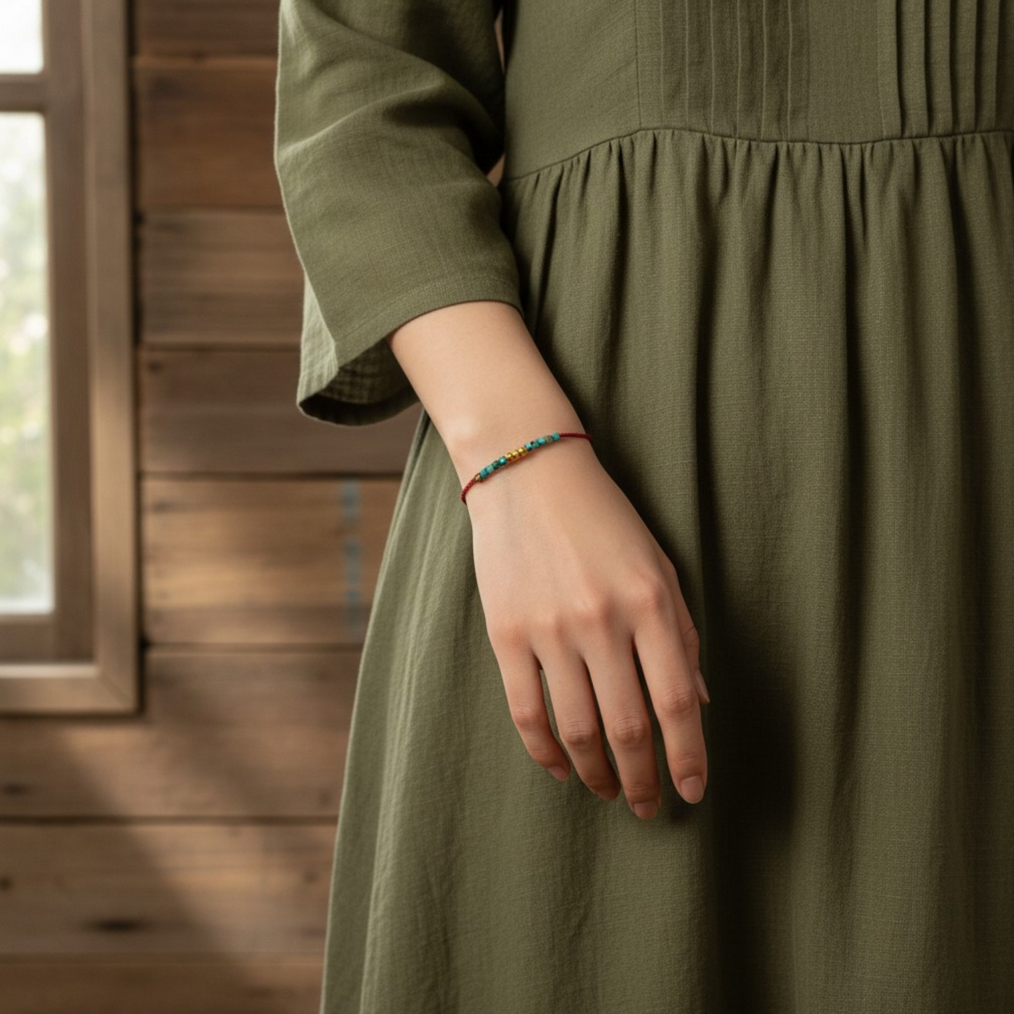 24k 999 Gold Beads Turquoise Fine Red Rope Bracelet and Anklet for Men and Women