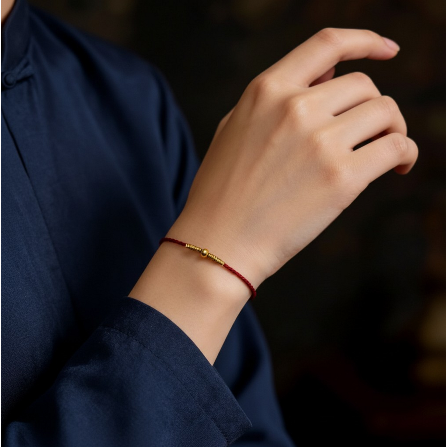 24k 999 Gold Bead Minimal Extremely Fine Red Rope Bracelet and Anklet