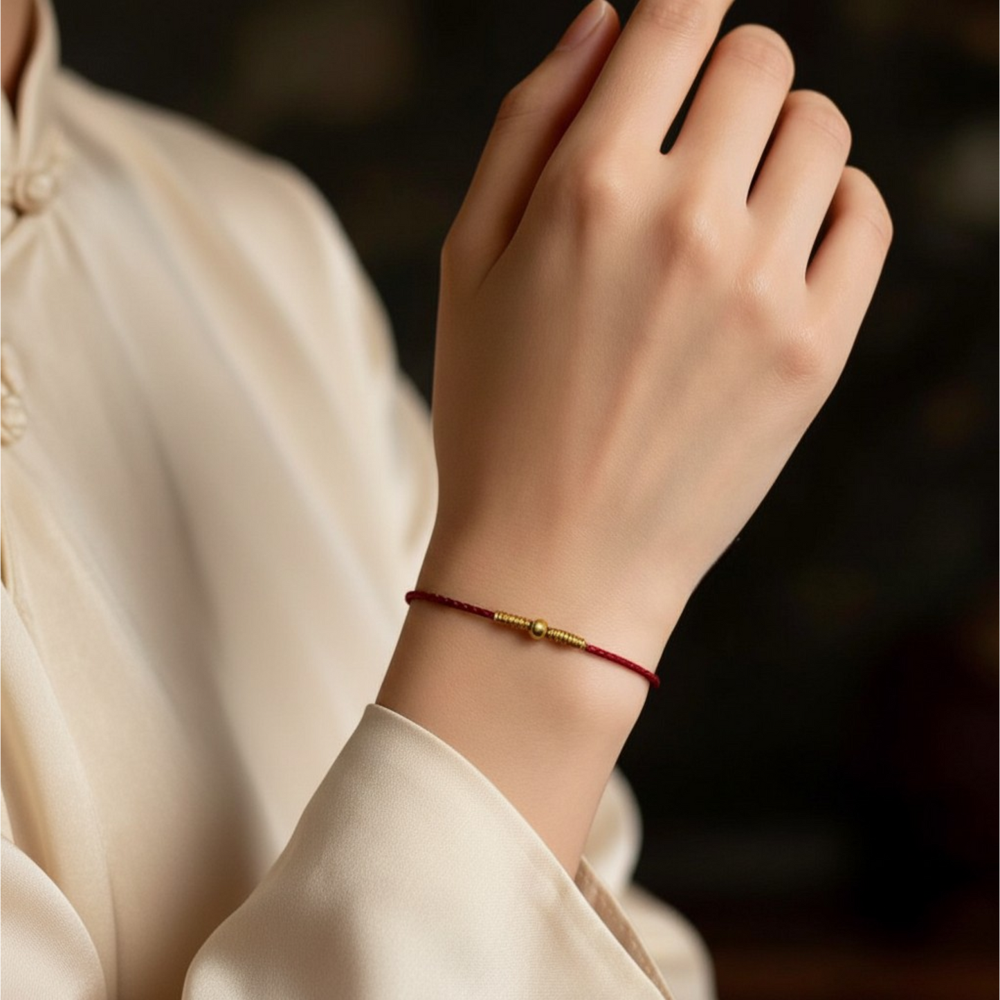 24k 999 Gold Bead Minimal Extremely Fine Red Rope Bracelet and Anklet