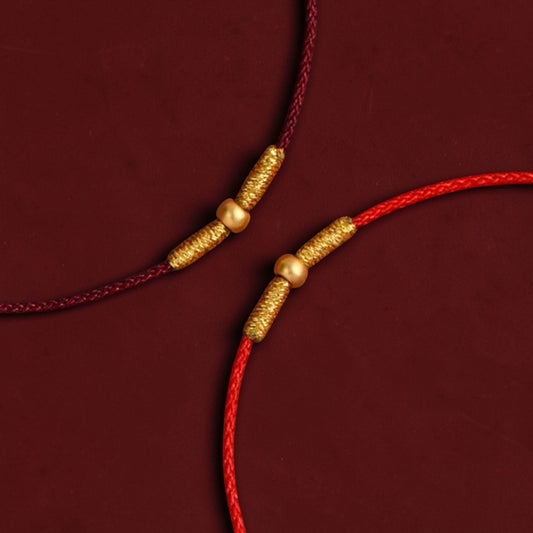 24k 999 Gold Bead Minimal Extremely Fine Red Rope Bracelet and Anklet