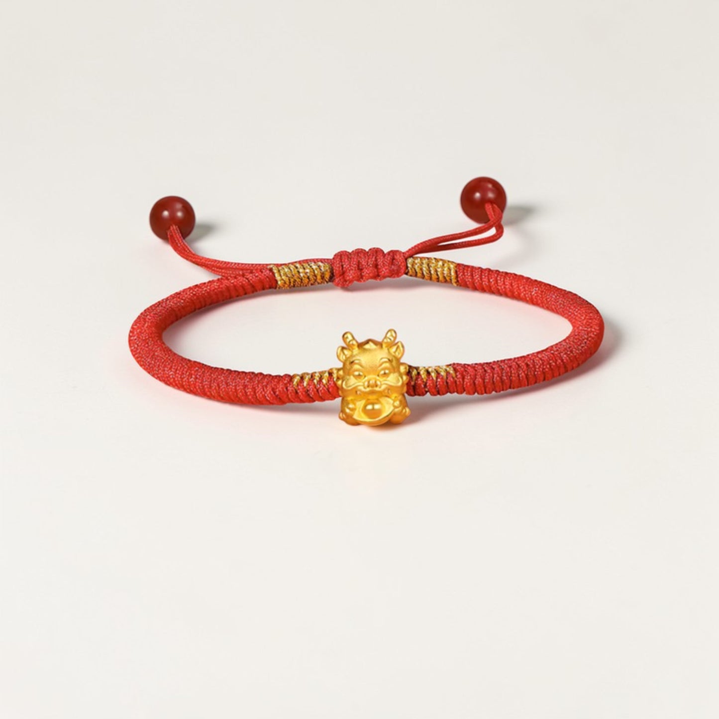 24K 999 Gold Dragon Charm with Braided Adjustable Bracelet