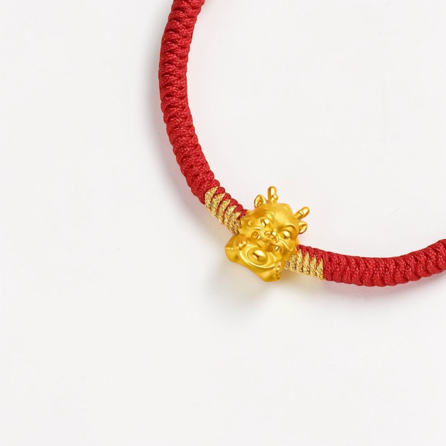 24K 999 Gold Dragon Charm with Braided Adjustable Bracelet