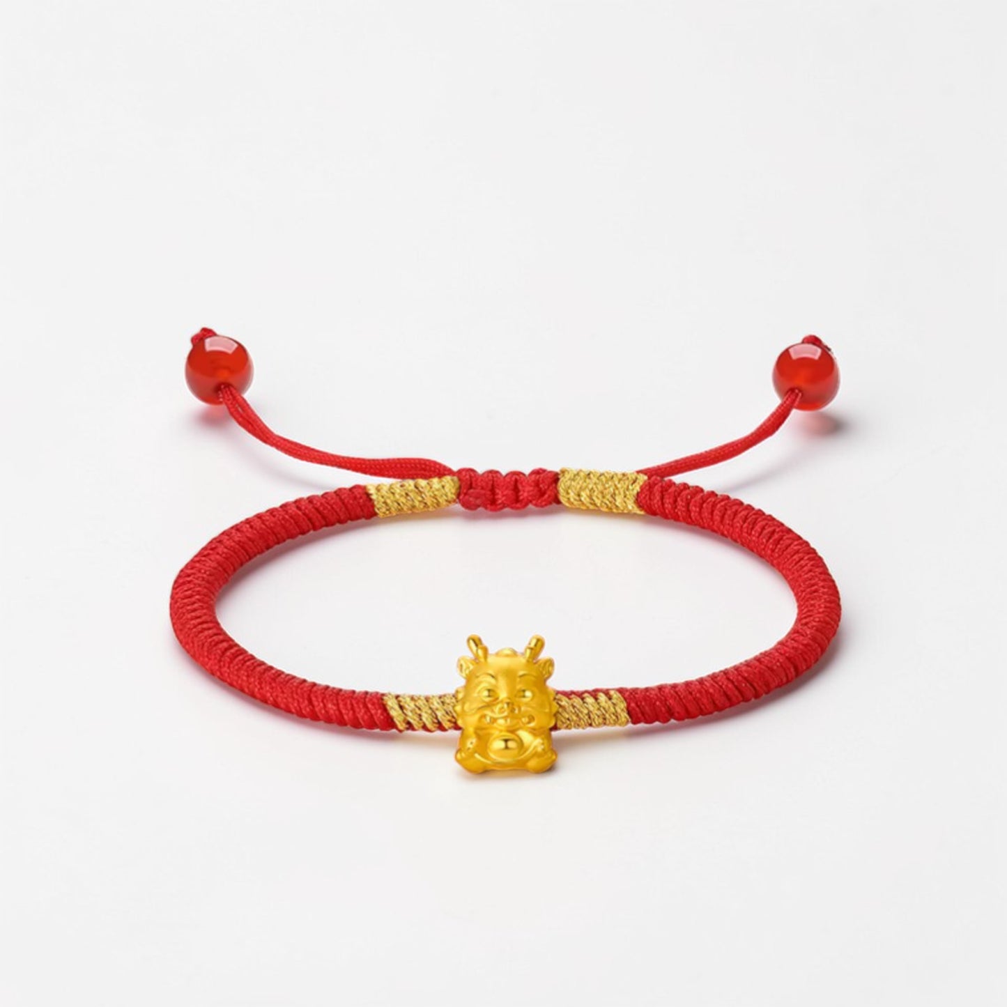 24K 999 Gold Dragon Charm with Braided Adjustable Bracelet