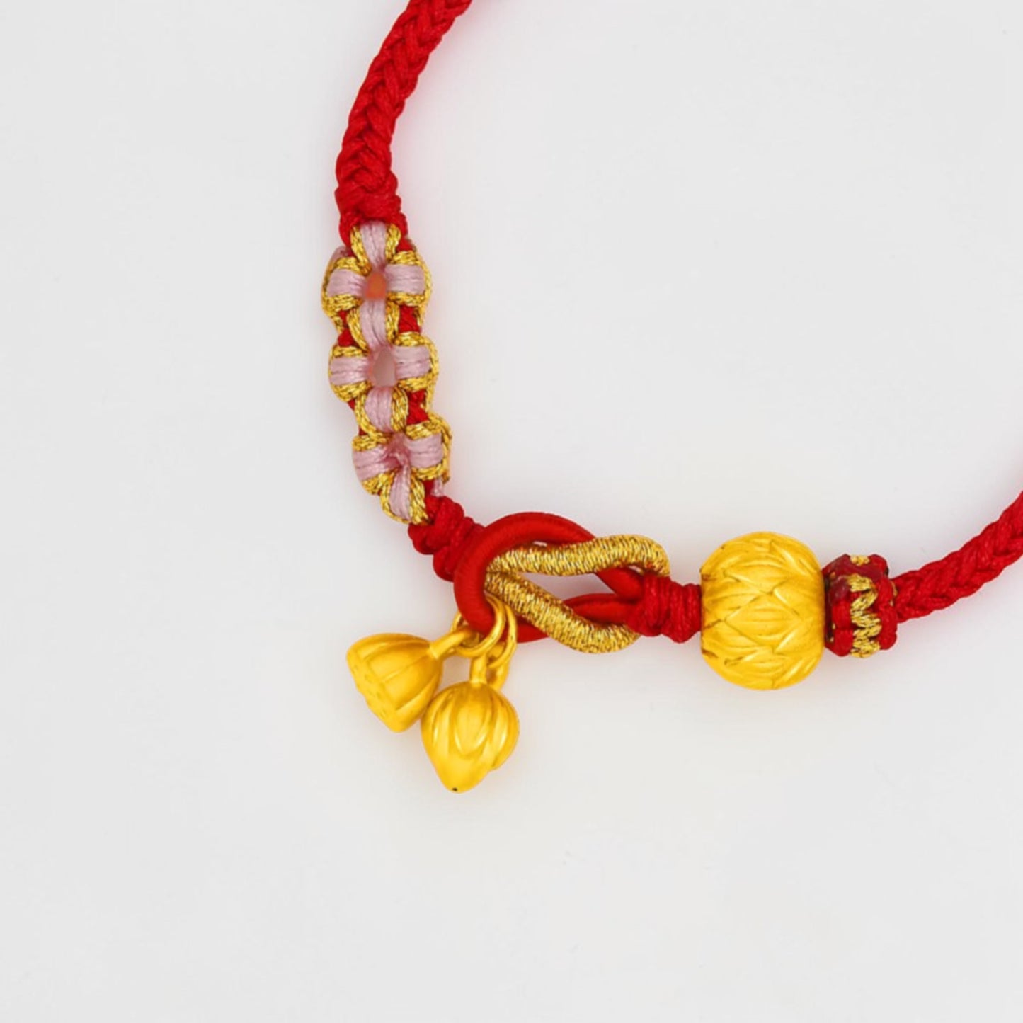 24K 999 Gold Lotus Flower Lucky Charm with Braided Adjustable Bracelet