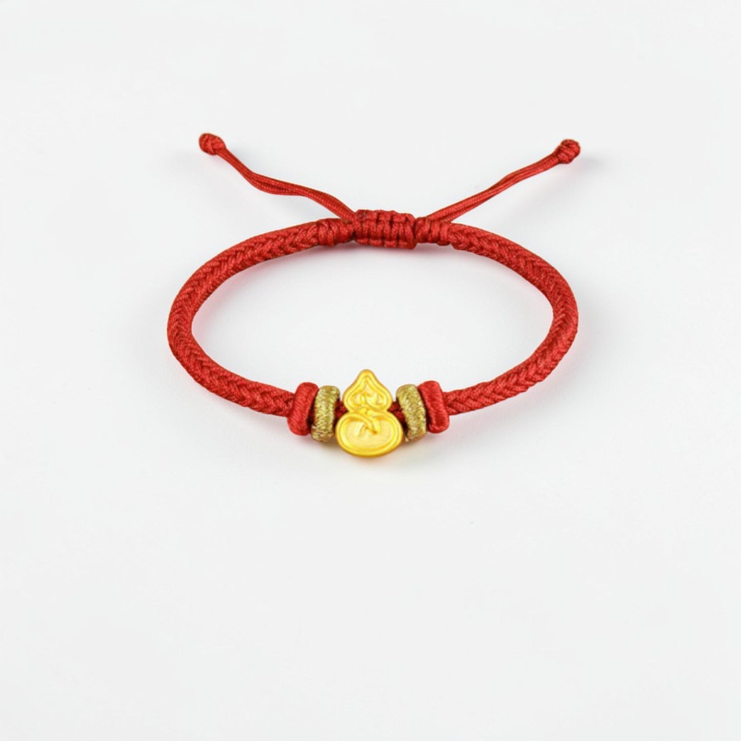 24K 999 Gold Snake and Gourd Charm Red Braided Bracelet