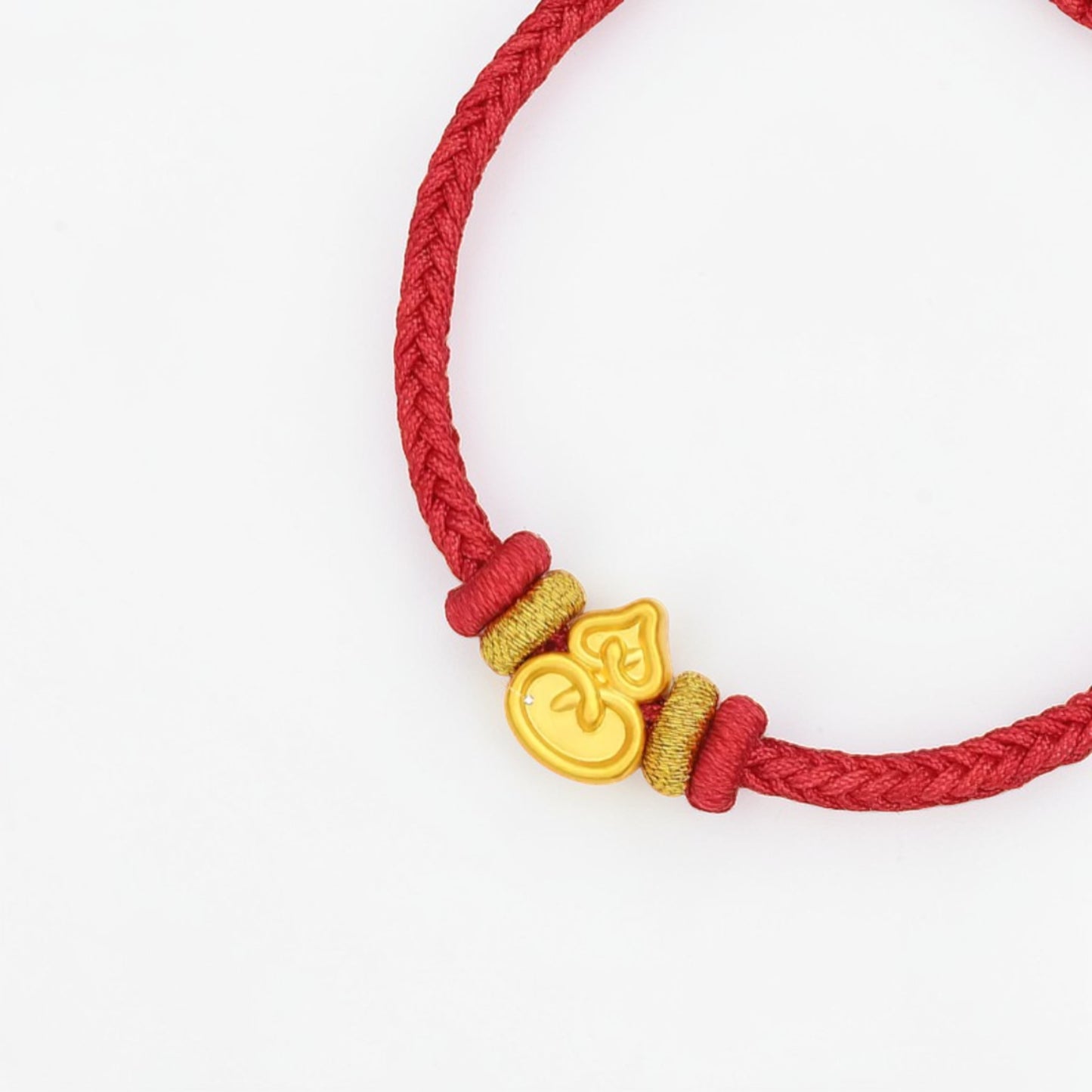 24K 999 Gold Snake and Gourd Charm Red Braided Bracelet