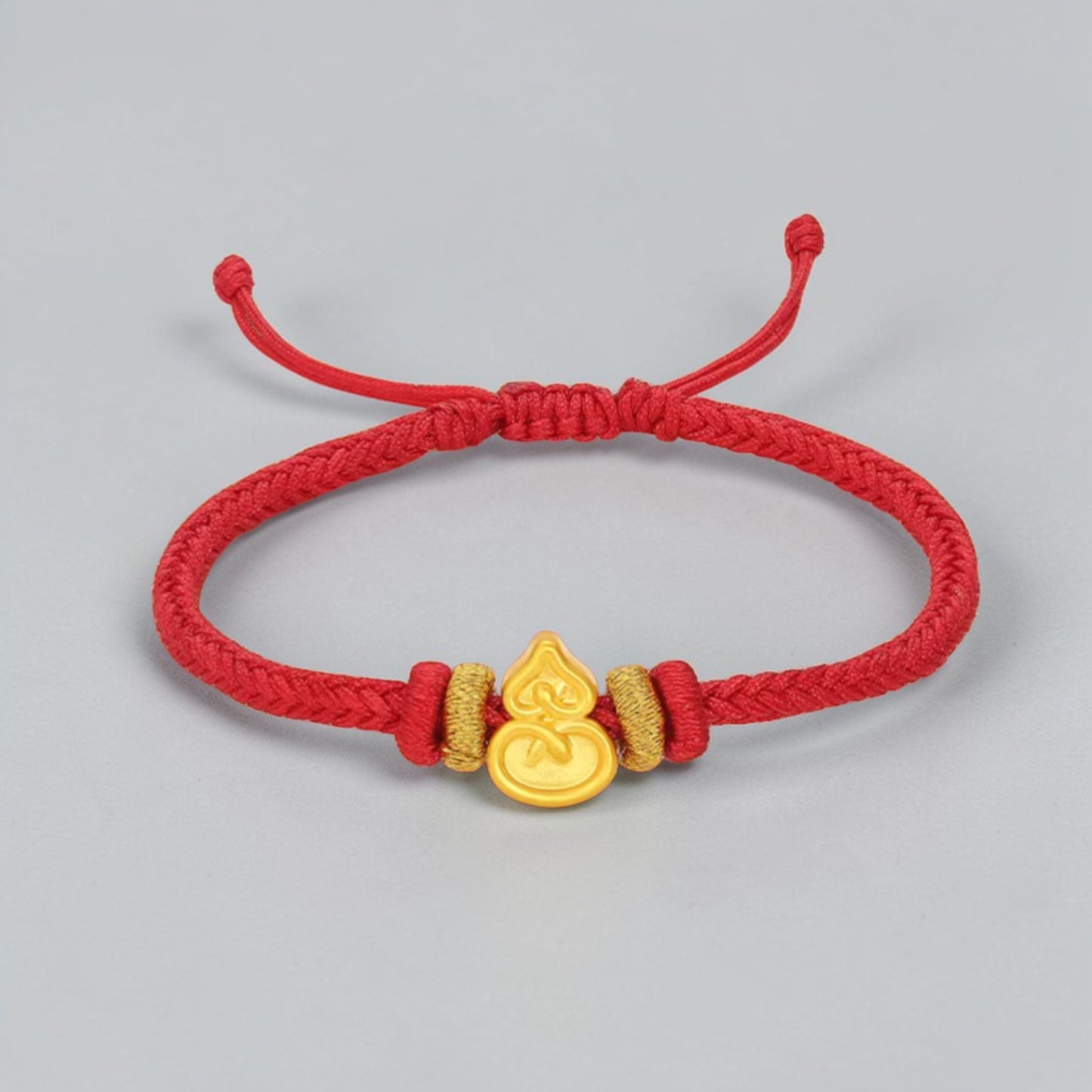 24K 999 Gold Snake and Gourd Charm Red Braided Bracelet