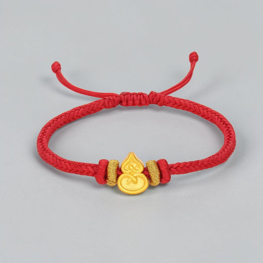 24K 999 Gold Snake and Gourd Charm Red Braided Bracelet