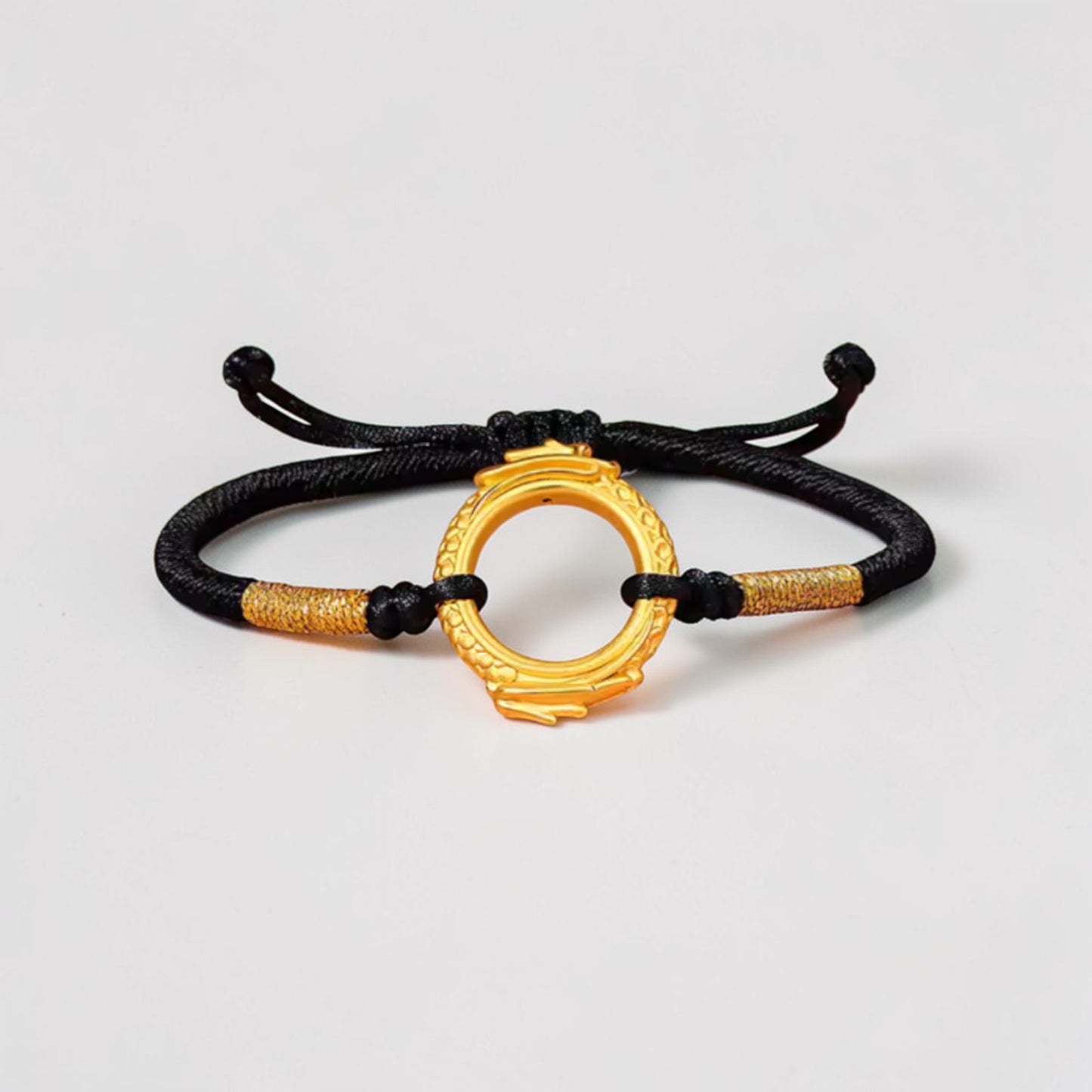 24K 999 Gold Dragon Charm Black Braided Bracelet