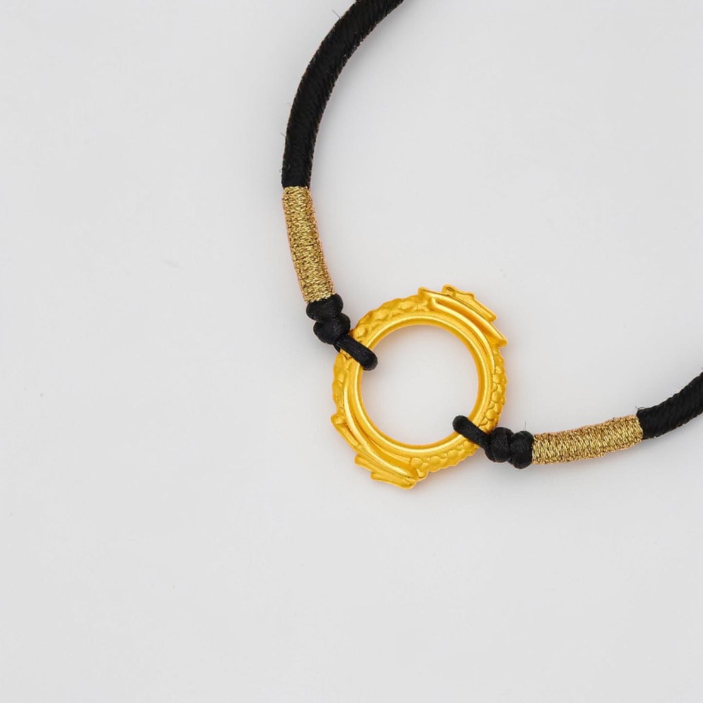 24K 999 Gold Dragon Charm Black Braided Bracelet